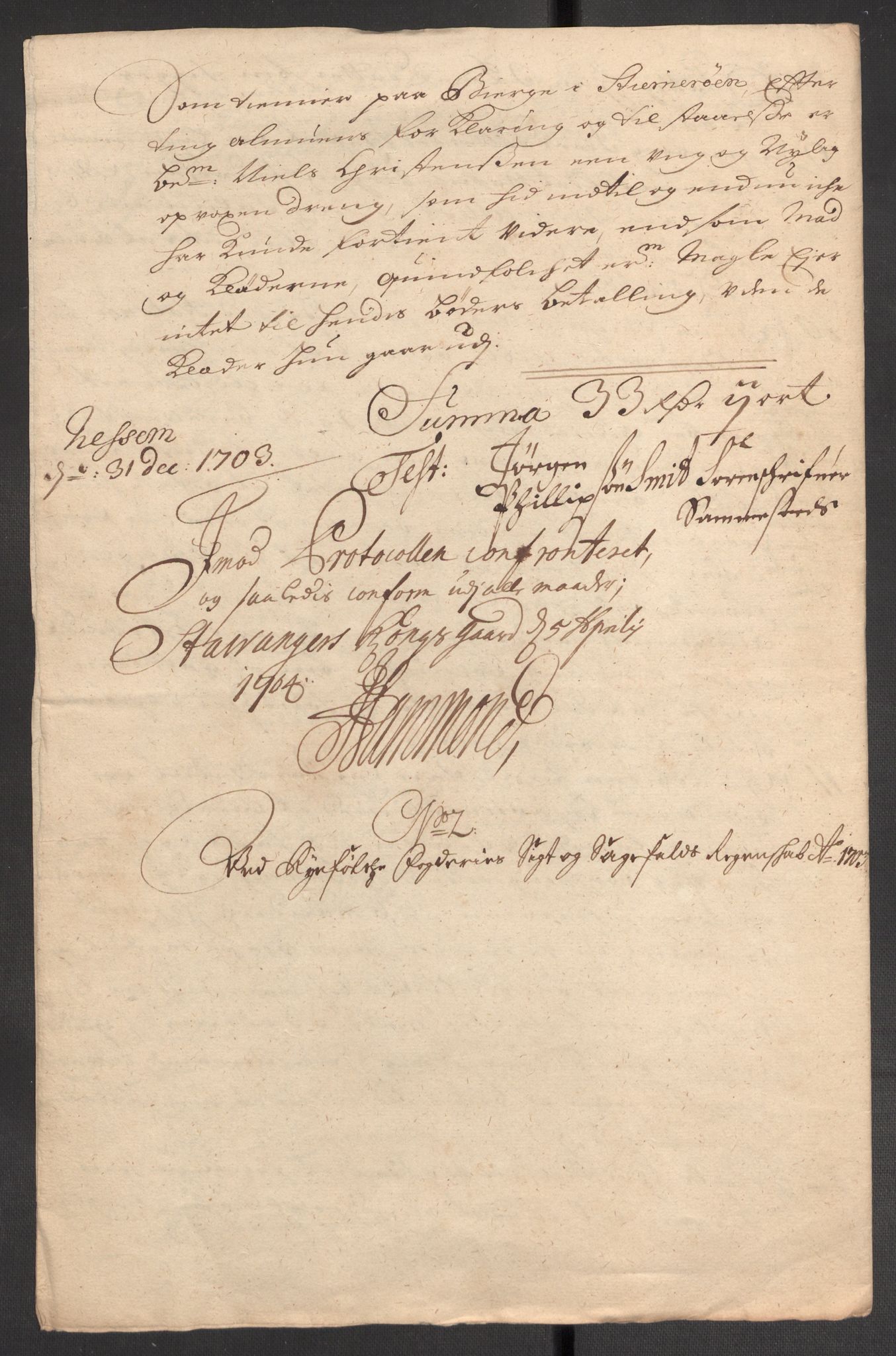 Rentekammeret inntil 1814, Reviderte regnskaper, Fogderegnskap, AV/RA-EA-4092/R47/L2860: Fogderegnskap Ryfylke, 1703-1705, s. 39