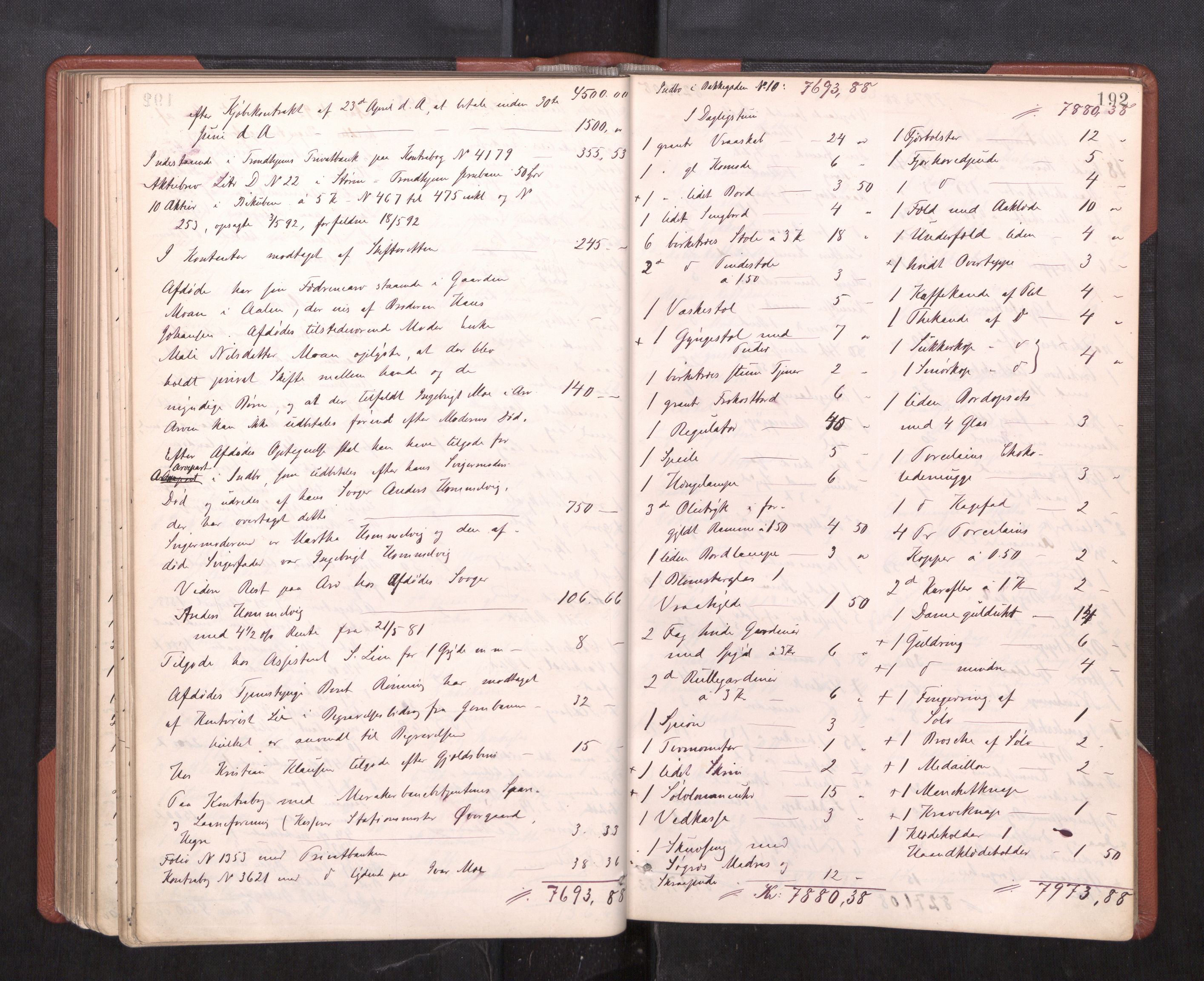 Trondheim byfogd, AV/SAT-A-0003/1/3/3C/L0014: Skifteregistreringsprotokoll (u/ register), 1887-1897, s. 192