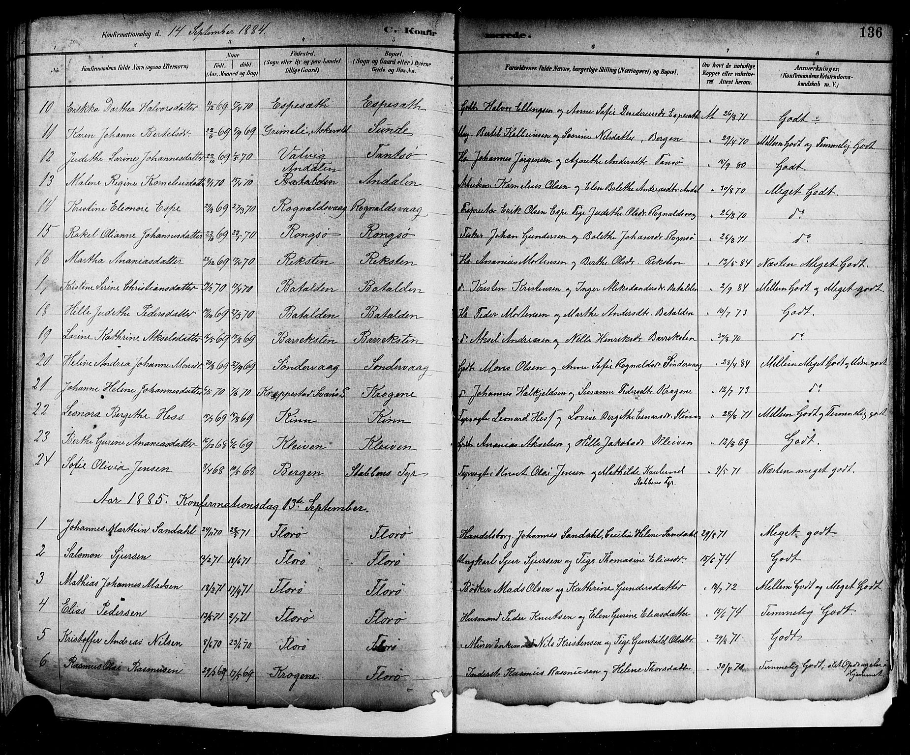 Kinn sokneprestembete, AV/SAB-A-80801/H/Hab/Haba/L0002: Klokkerbok nr. A 2, 1882-1906, s. 136