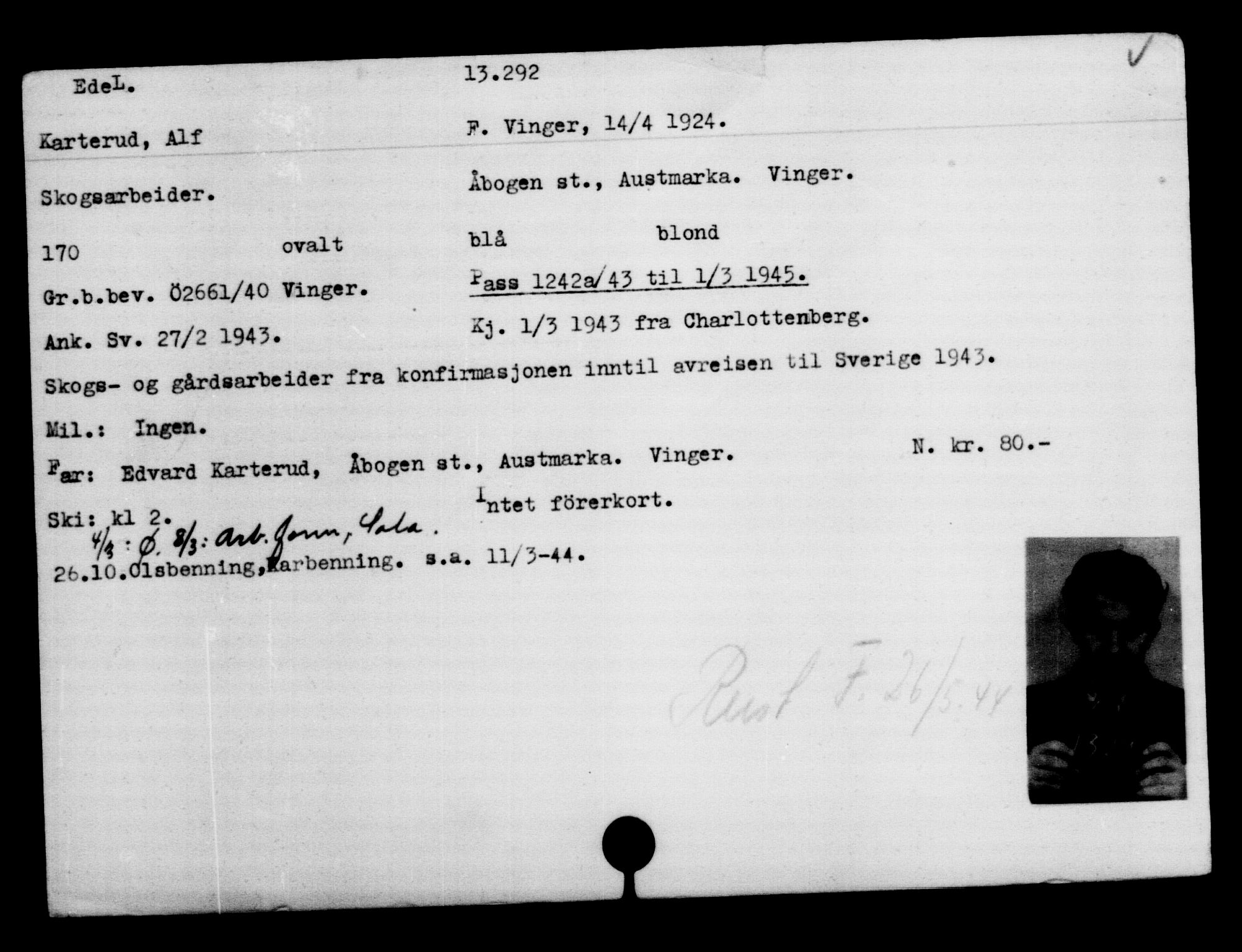 Den Kgl. Norske Legasjons Flyktningskontor, AV/RA-S-6753/V/Va/L0007: Kjesäterkartoteket.  Flyktningenr. 12700-15723, 1940-1945, s. 678