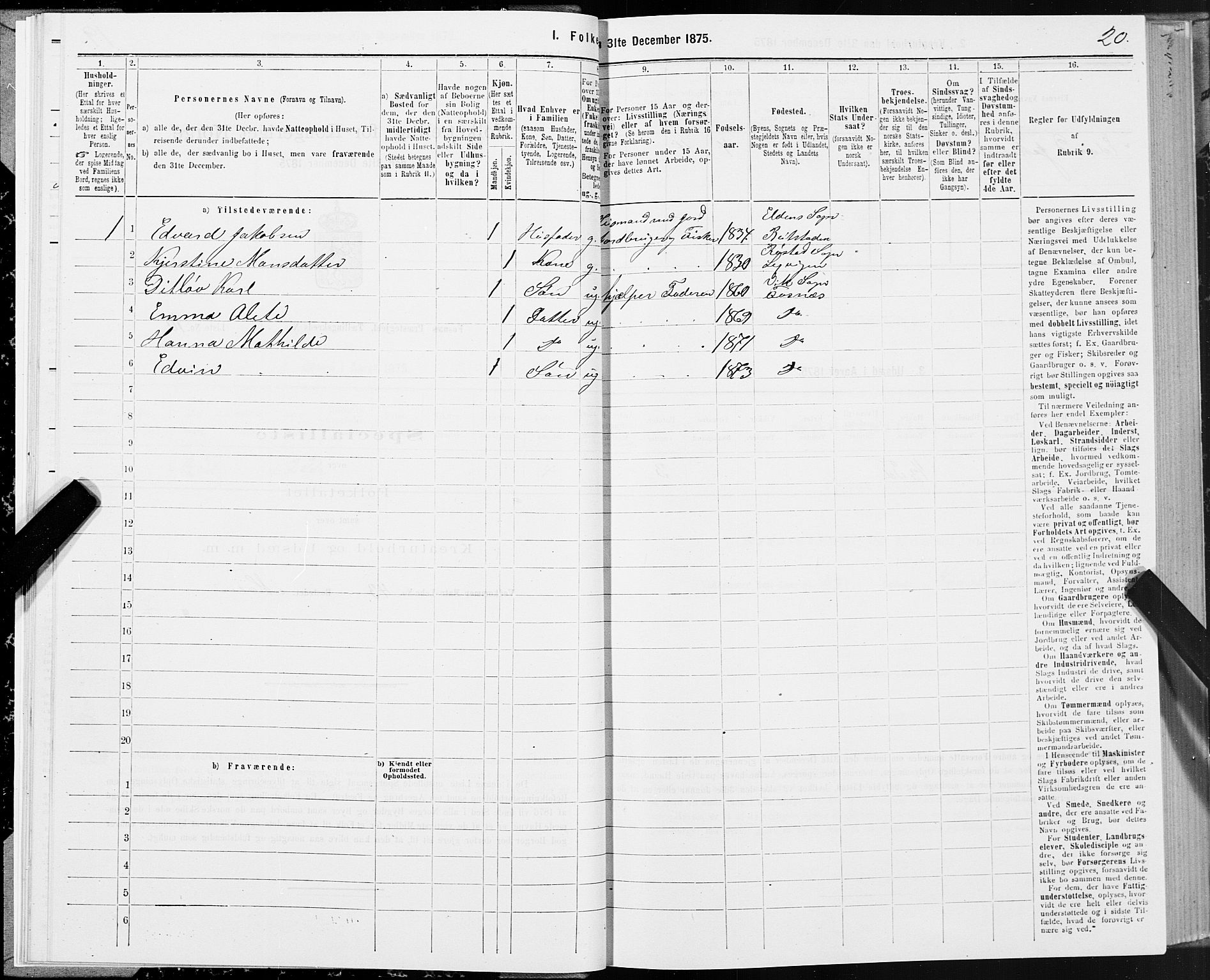 SAT, Folketelling 1875 for 1748P Fosnes prestegjeld, 1875, s. 3020