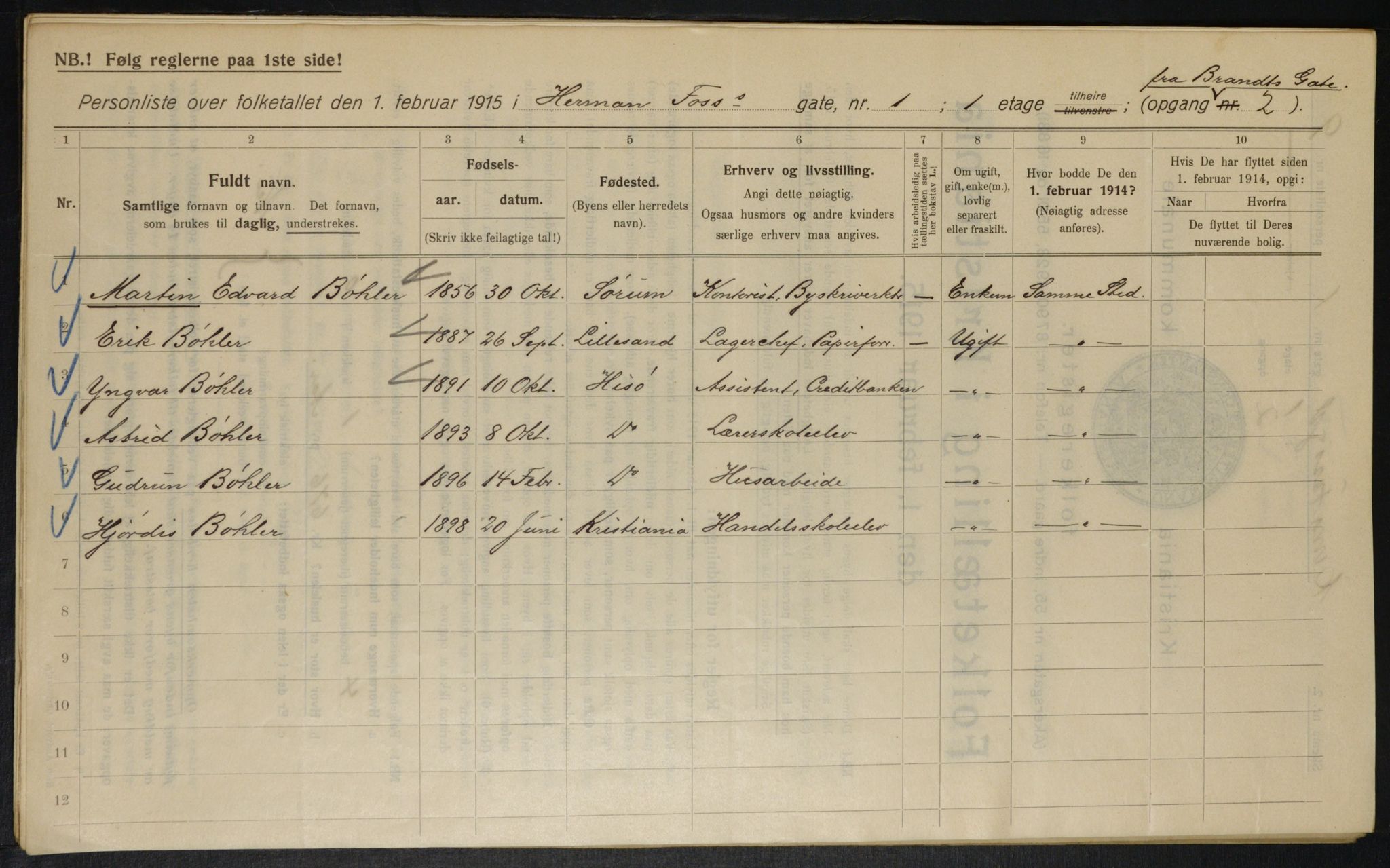 OBA, Kommunal folketelling 1.2.1915 for Kristiania, 1915, s. 38143