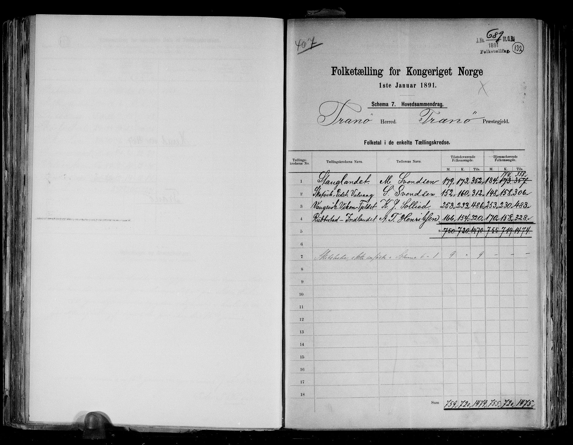 RA, Folketelling 1891 for 1927 Tranøy herred, 1891, s. 2