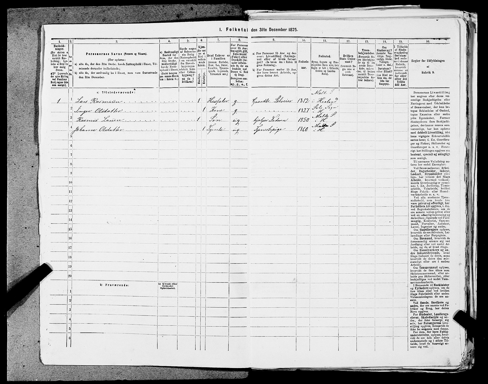 SAST, Folketelling 1875 for 1124P Håland prestegjeld, 1875, s. 871