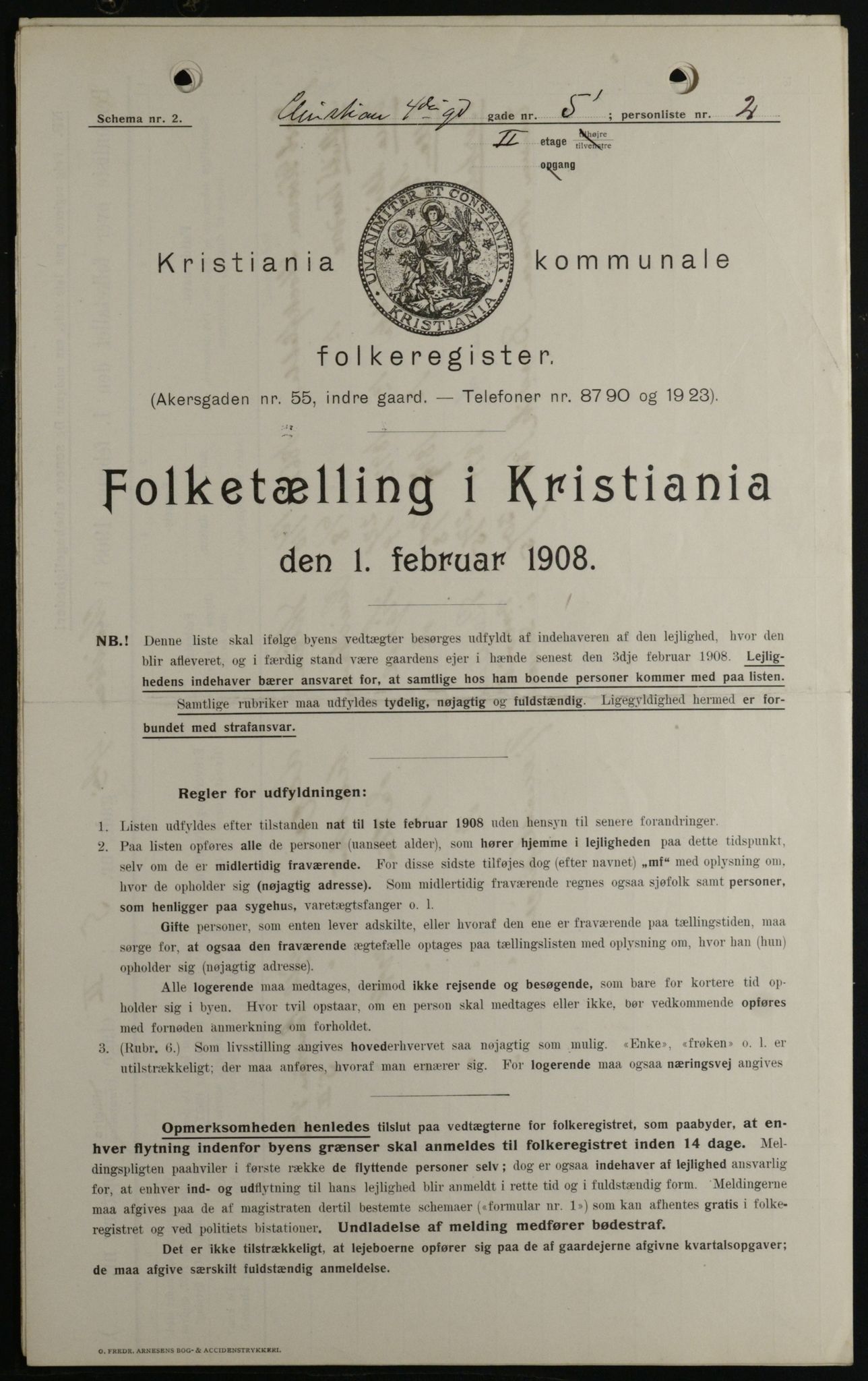 OBA, Kommunal folketelling 1.2.1908 for Kristiania kjøpstad, 1908, s. 48487