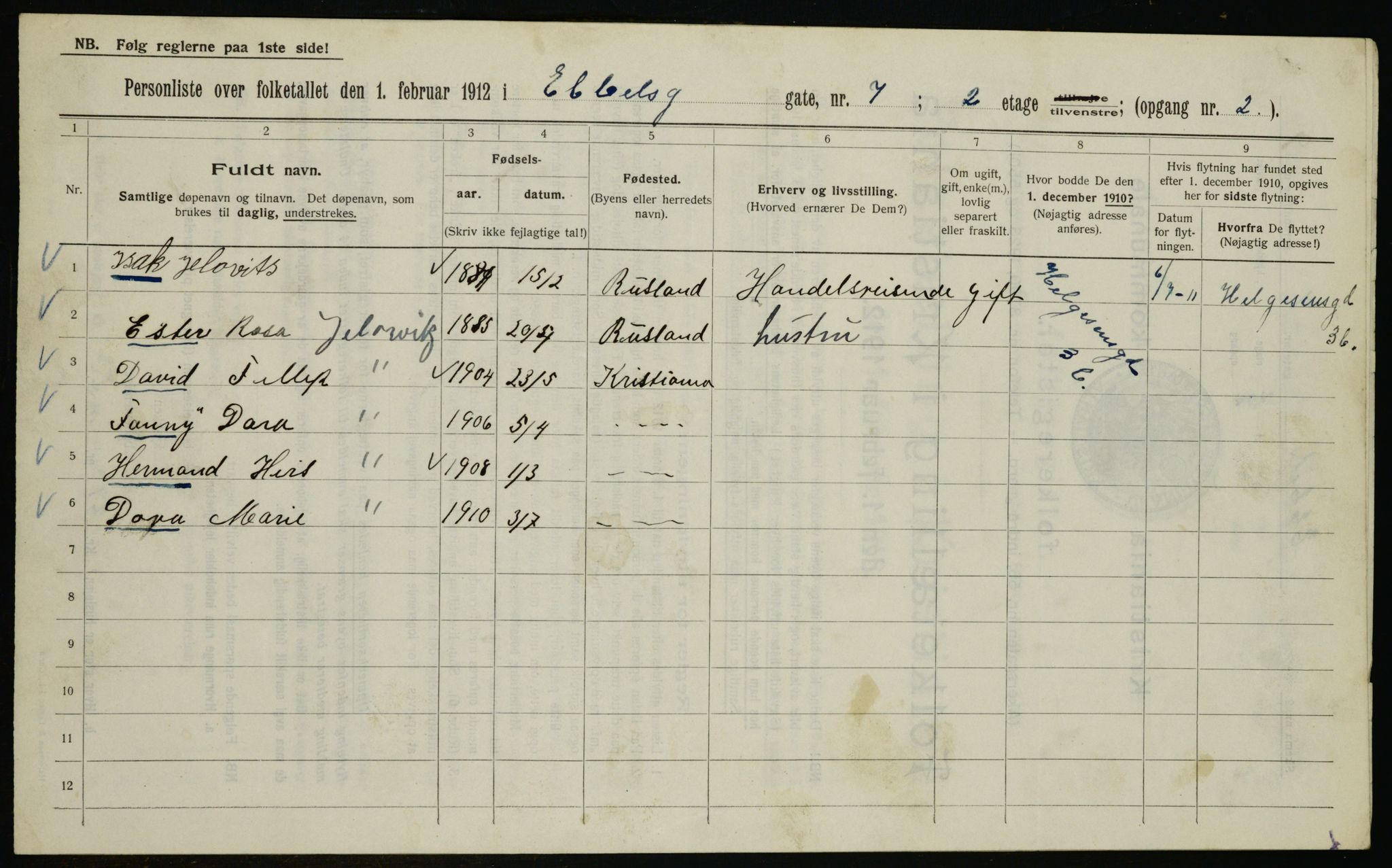 OBA, Kommunal folketelling 1.2.1912 for Kristiania, 1912, s. 18112