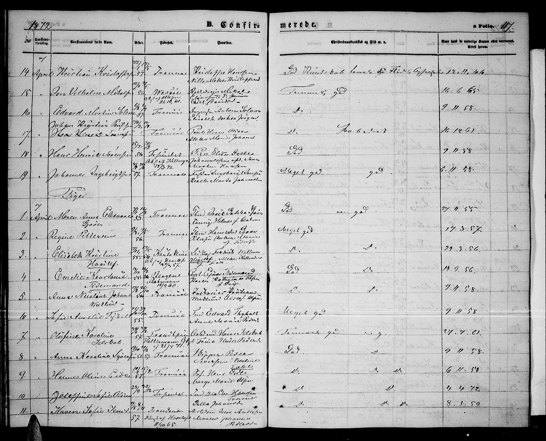 Tromsø sokneprestkontor/stiftsprosti/domprosti, AV/SATØ-S-1343/G/Gb/L0007klokker: Klokkerbok nr. 7, 1867-1875, s. 117