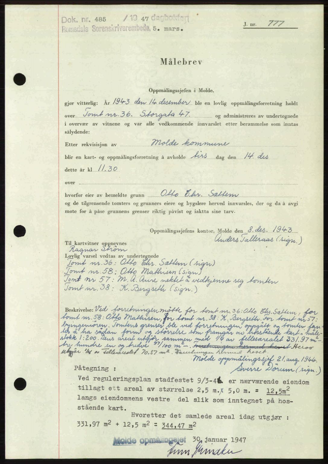 Romsdal sorenskriveri, AV/SAT-A-4149/1/2/2C: Pantebok nr. A22, 1947-1947, Dagboknr: 485/1947