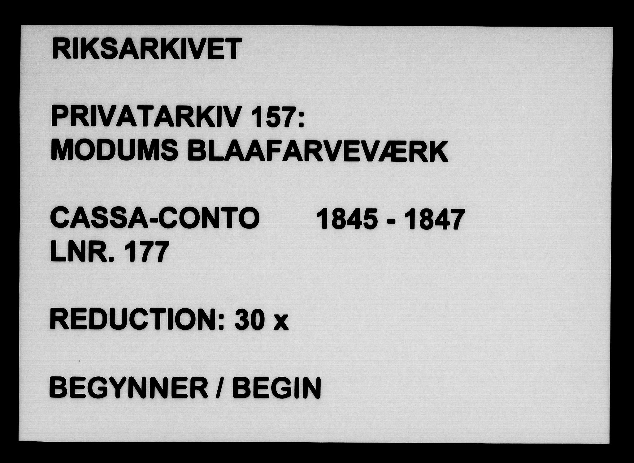 Modums Blaafarveværk, AV/RA-PA-0157/G/Gd/Gda/L0177/0001: -- / Cassa-Conto, 1845-1847, s. 1