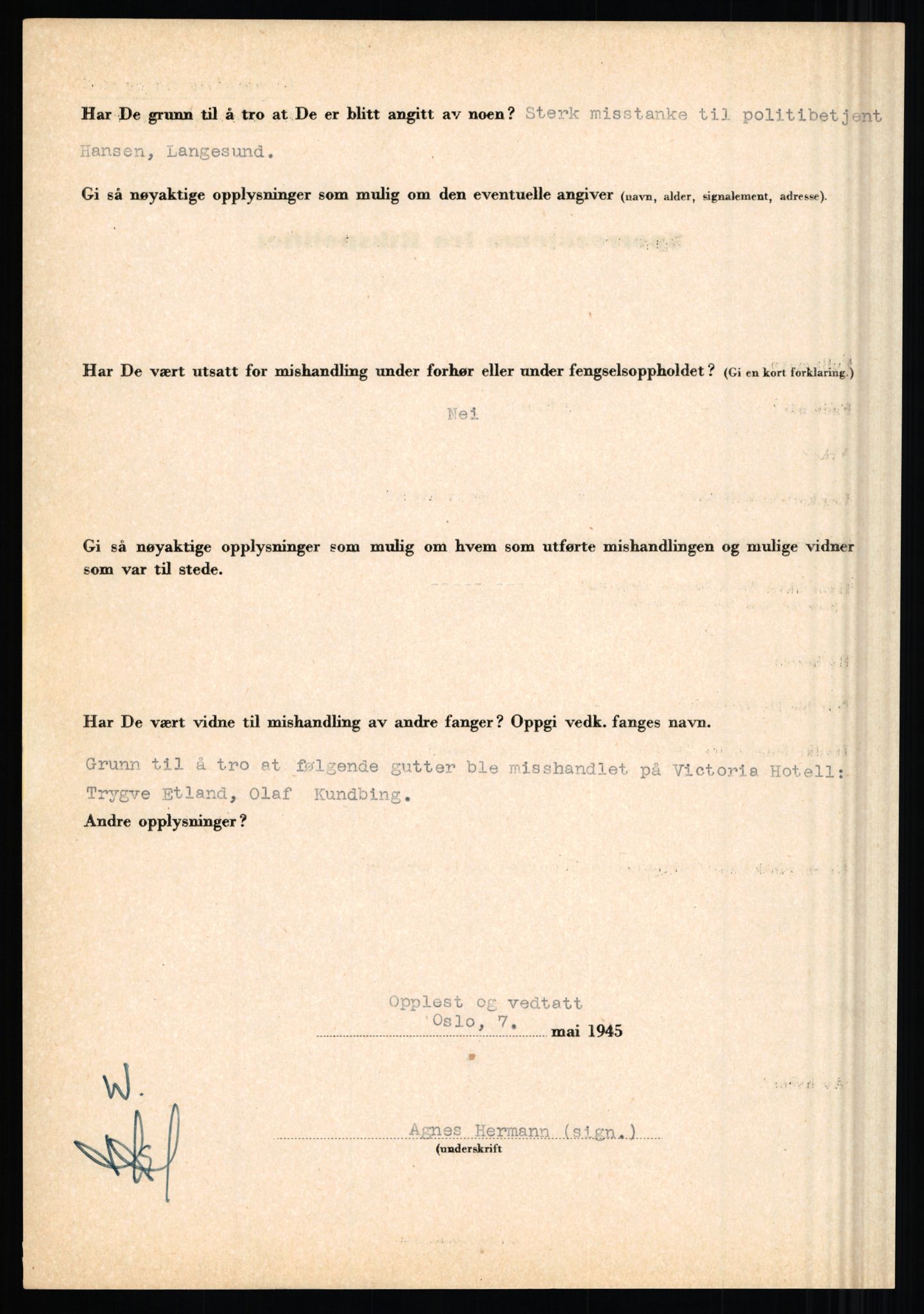 Rikspolitisjefen, AV/RA-S-1560/L/L0007: Heen, Erik C. - Iversen, Trygve, 1940-1945, s. 134