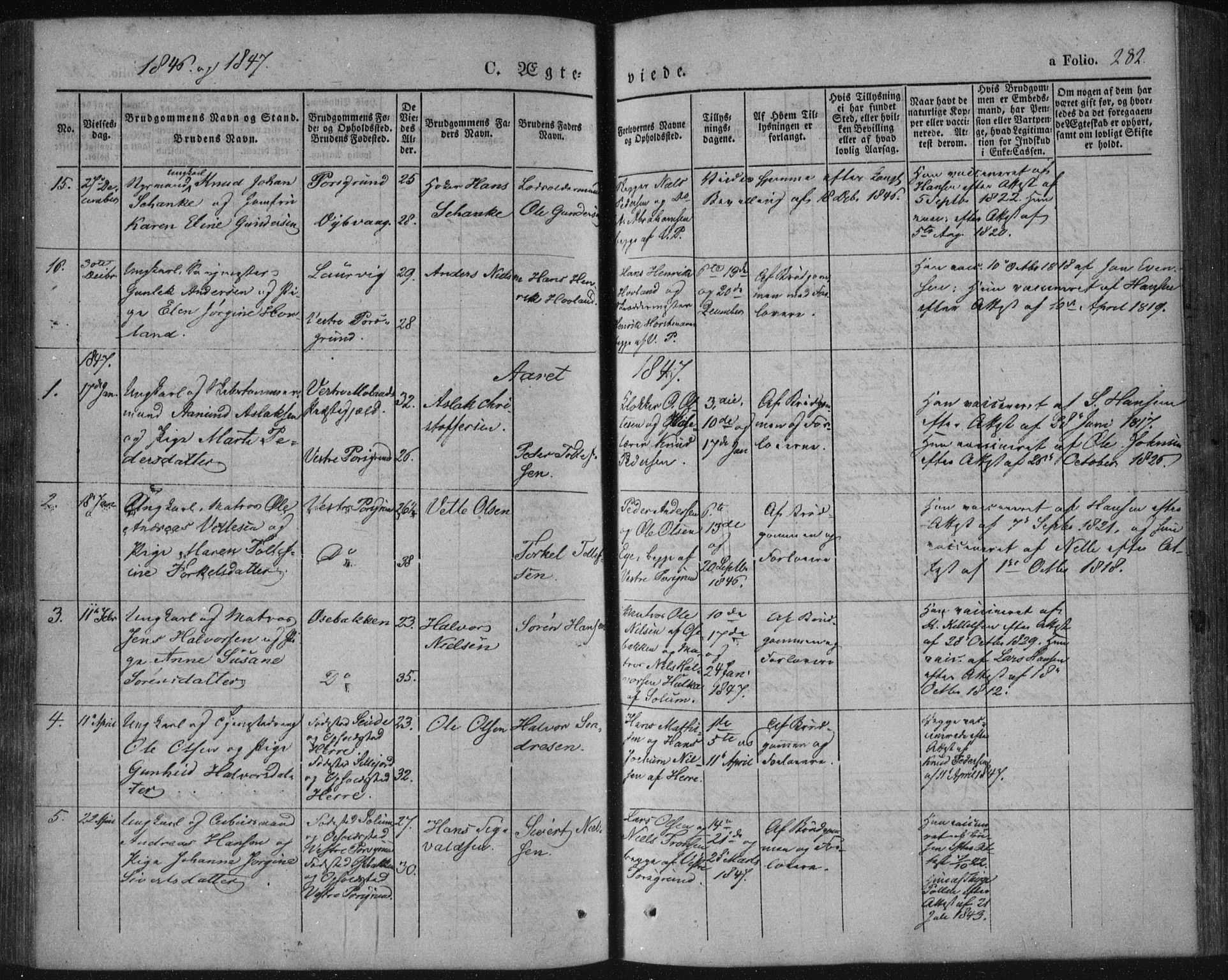 Porsgrunn kirkebøker , AV/SAKO-A-104/F/Fa/L0006: Ministerialbok nr. 6, 1841-1857, s. 282