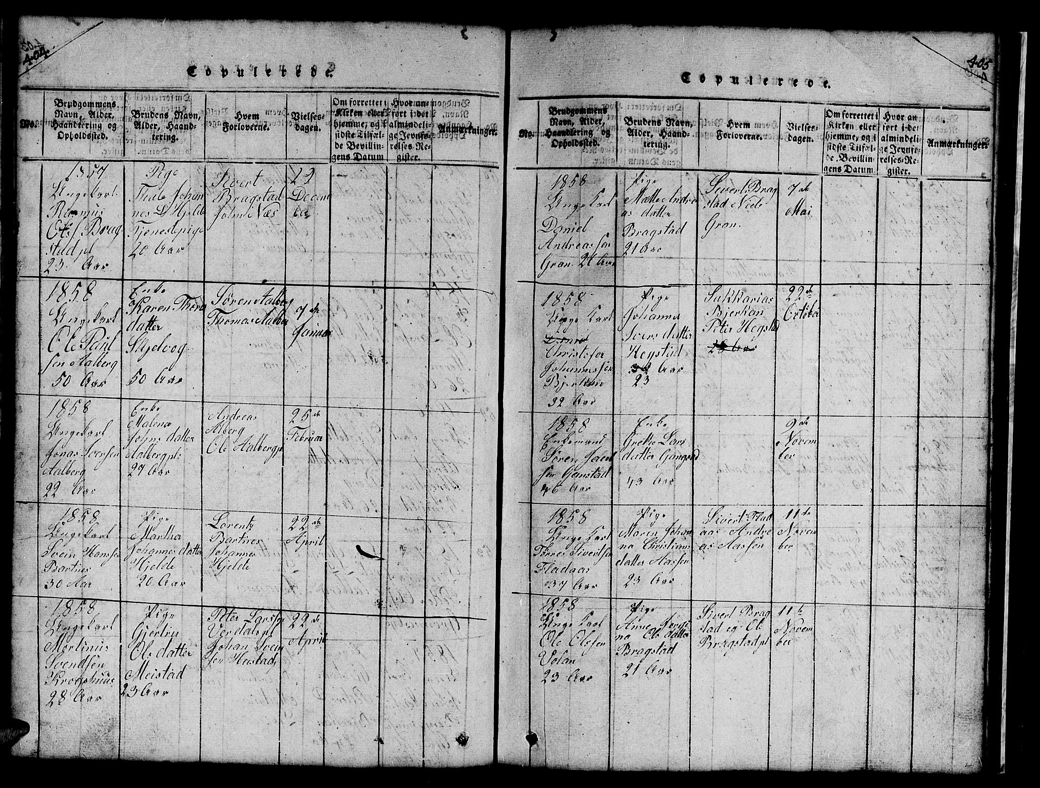 Ministerialprotokoller, klokkerbøker og fødselsregistre - Nord-Trøndelag, SAT/A-1458/732/L0317: Klokkerbok nr. 732C01, 1816-1881, s. 404-405