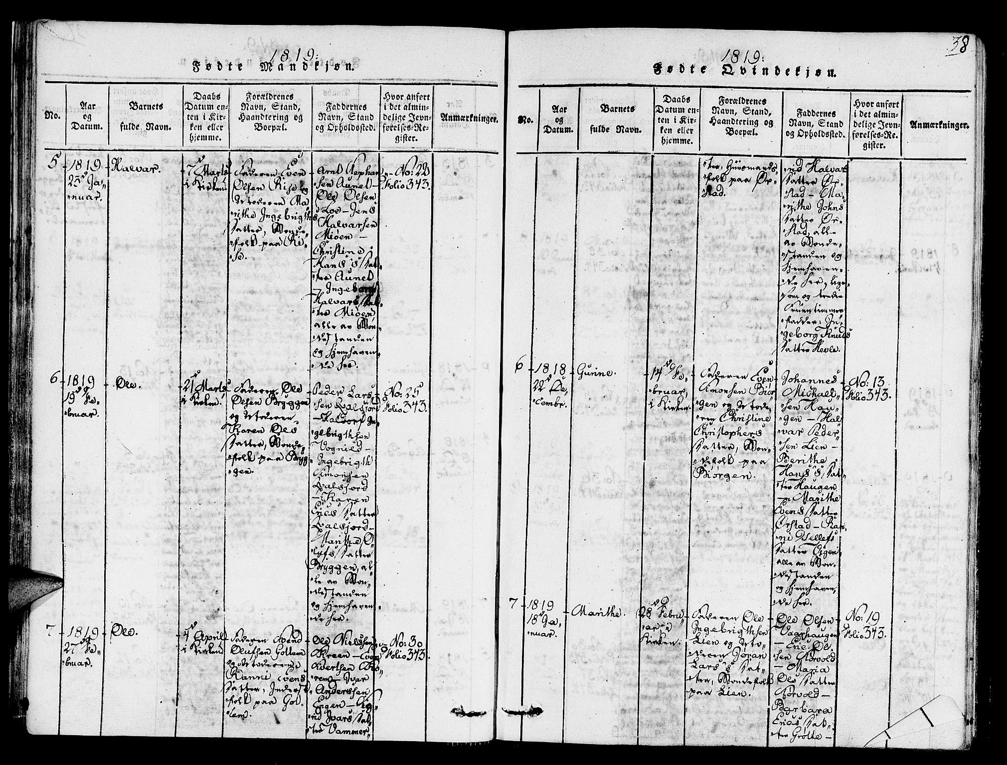Ministerialprotokoller, klokkerbøker og fødselsregistre - Sør-Trøndelag, SAT/A-1456/678/L0895: Ministerialbok nr. 678A05 /1, 1816-1821, s. 38