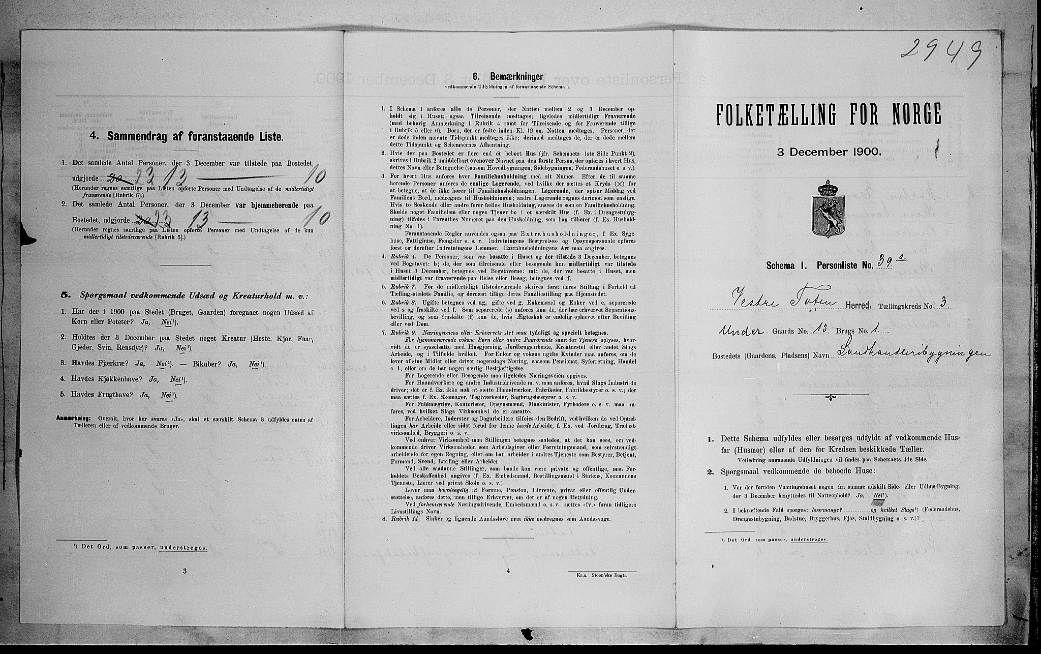 SAH, Folketelling 1900 for 0529 Vestre Toten herred, 1900, s. 527