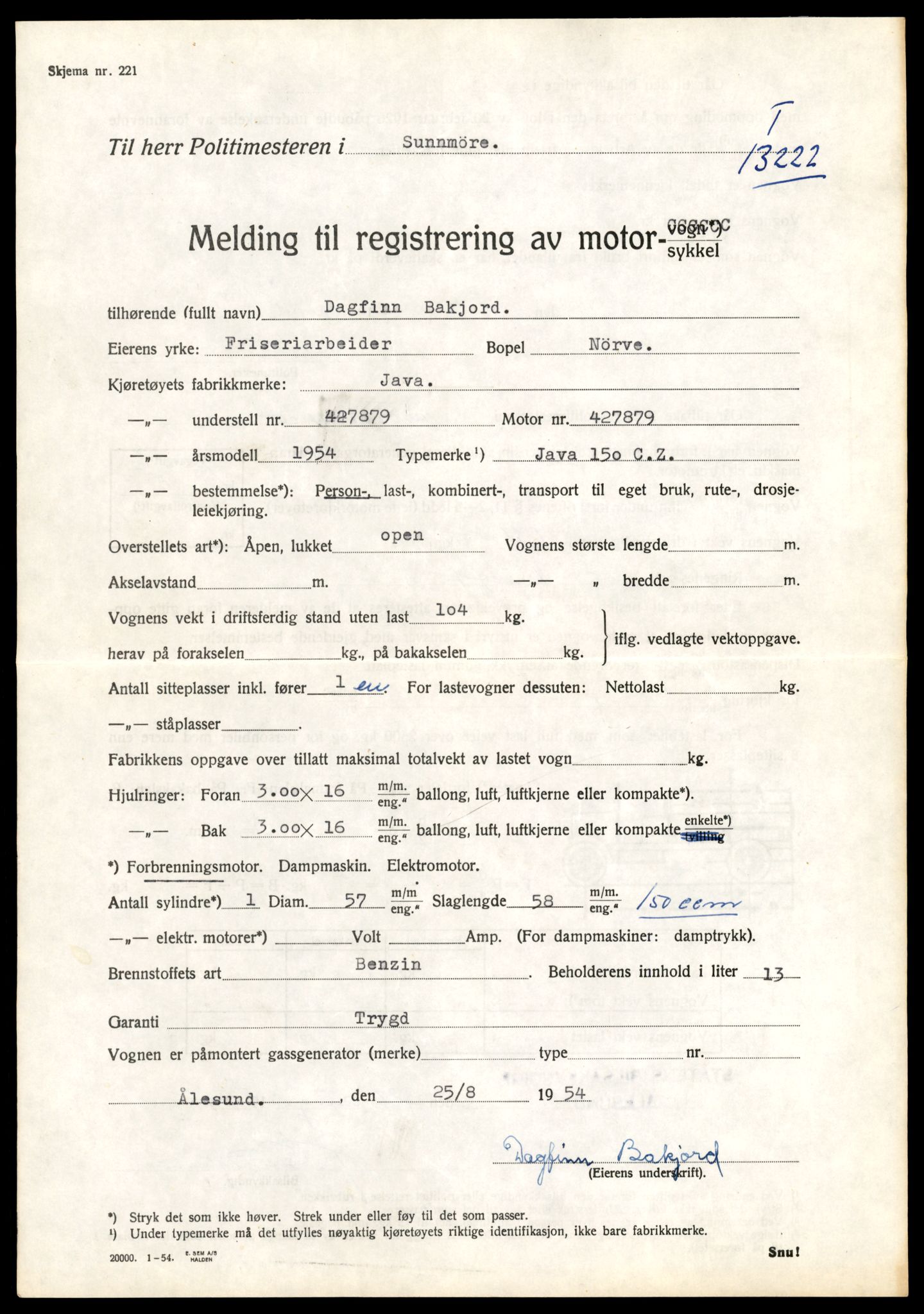 Møre og Romsdal vegkontor - Ålesund trafikkstasjon, AV/SAT-A-4099/F/Fe/L0038: Registreringskort for kjøretøy T 13180 - T 13360, 1927-1998, s. 715
