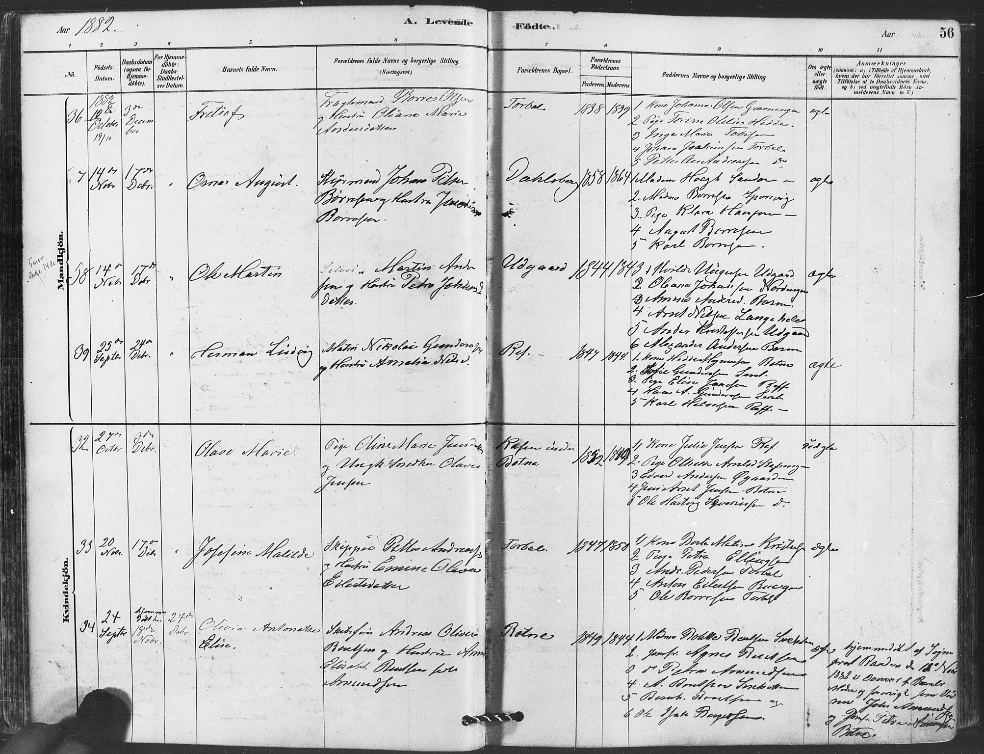 Hvaler prestekontor Kirkebøker, AV/SAO-A-2001/F/Fa/L0008: Ministerialbok nr. I 8, 1878-1895, s. 56