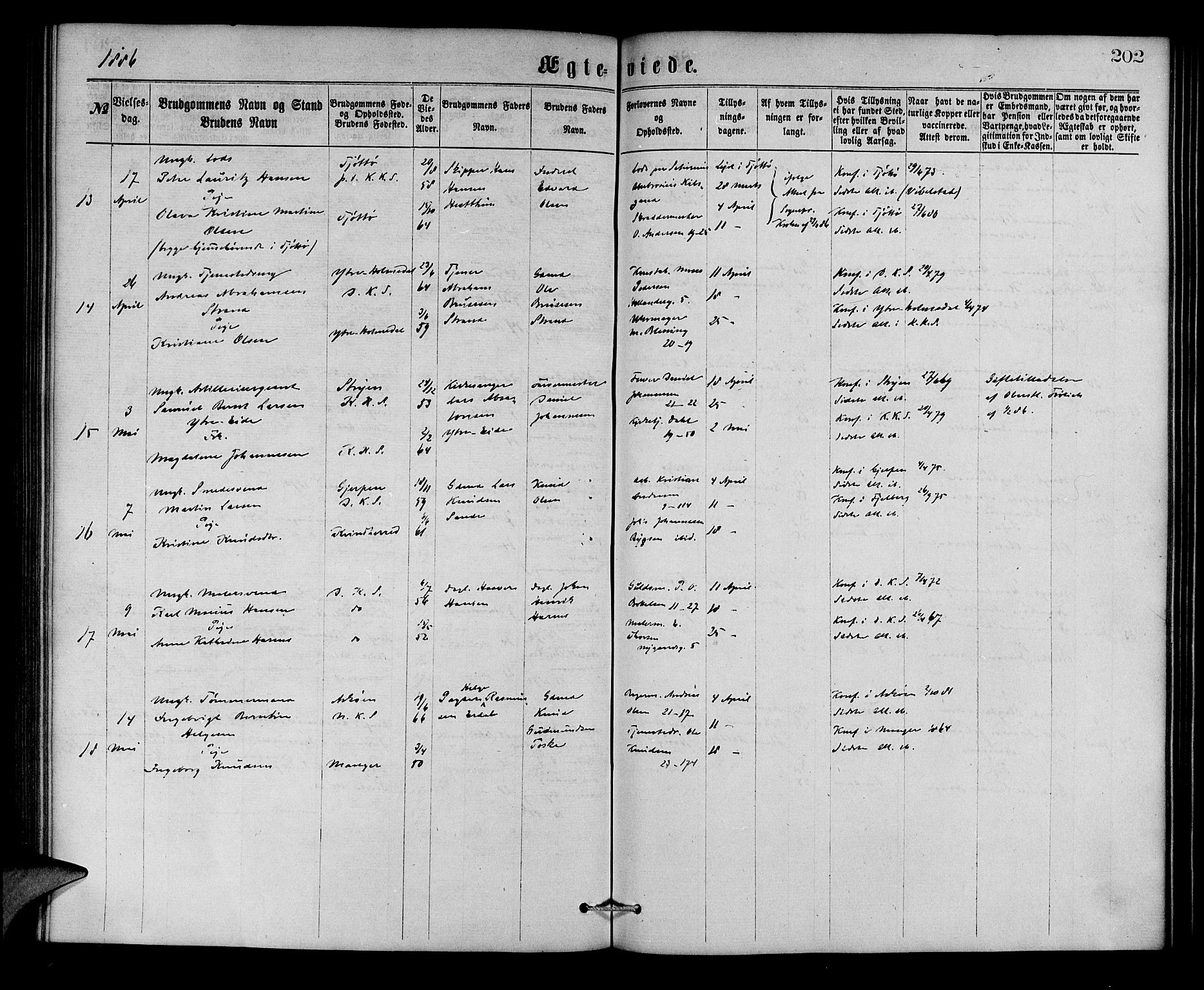 Korskirken sokneprestembete, AV/SAB-A-76101/H/Hab: Klokkerbok nr. D 2, 1867-1886, s. 202