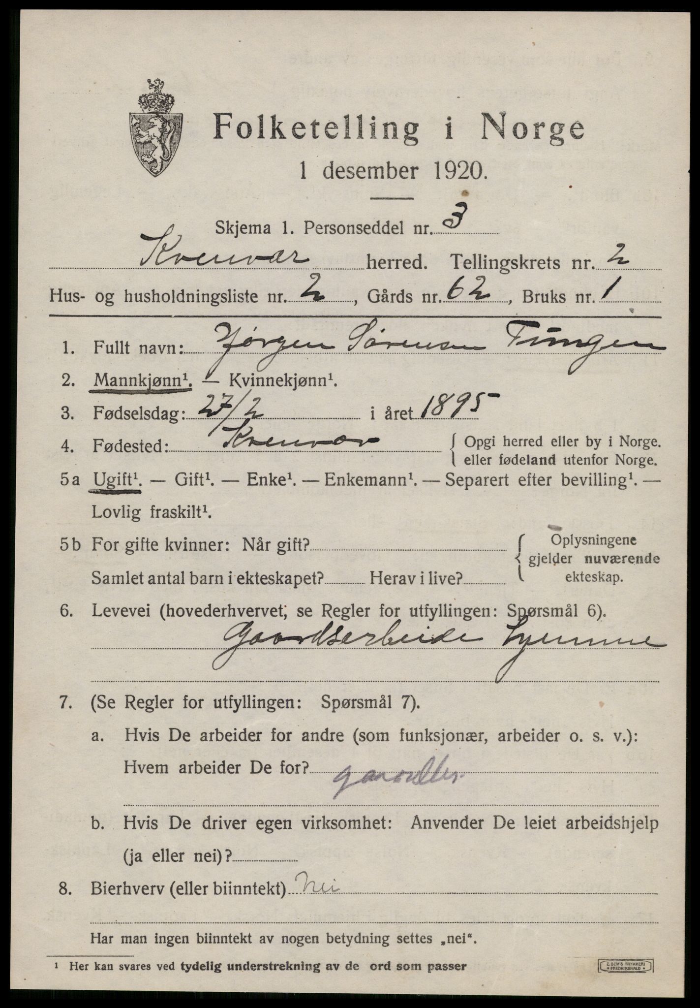 SAT, Folketelling 1920 for 1618 Kvenvær herred, 1920, s. 756