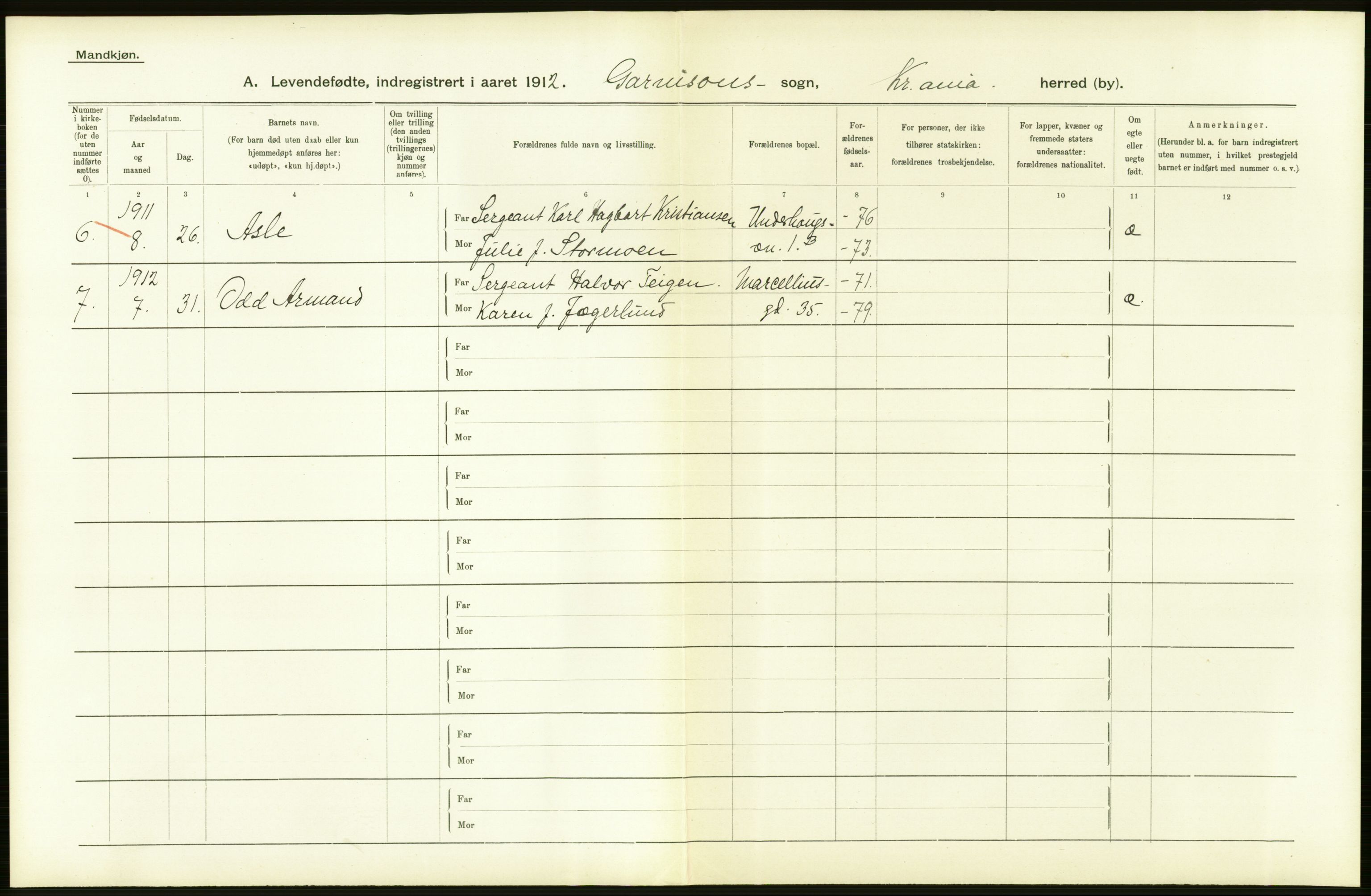 Statistisk sentralbyrå, Sosiodemografiske emner, Befolkning, RA/S-2228/D/Df/Dfb/Dfbb/L0006: Kristiania:  Levendefødte menn og kvinner., 1912, s. 726