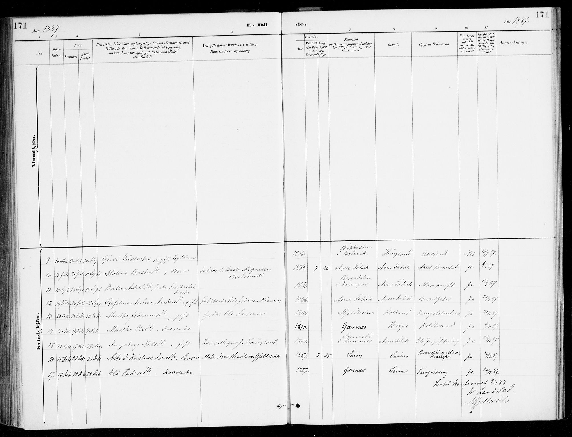 Haus sokneprestembete, SAB/A-75601/H/Haa/Haad/L0001: Ministerialbok nr. D 1, 1887-1898, s. 171