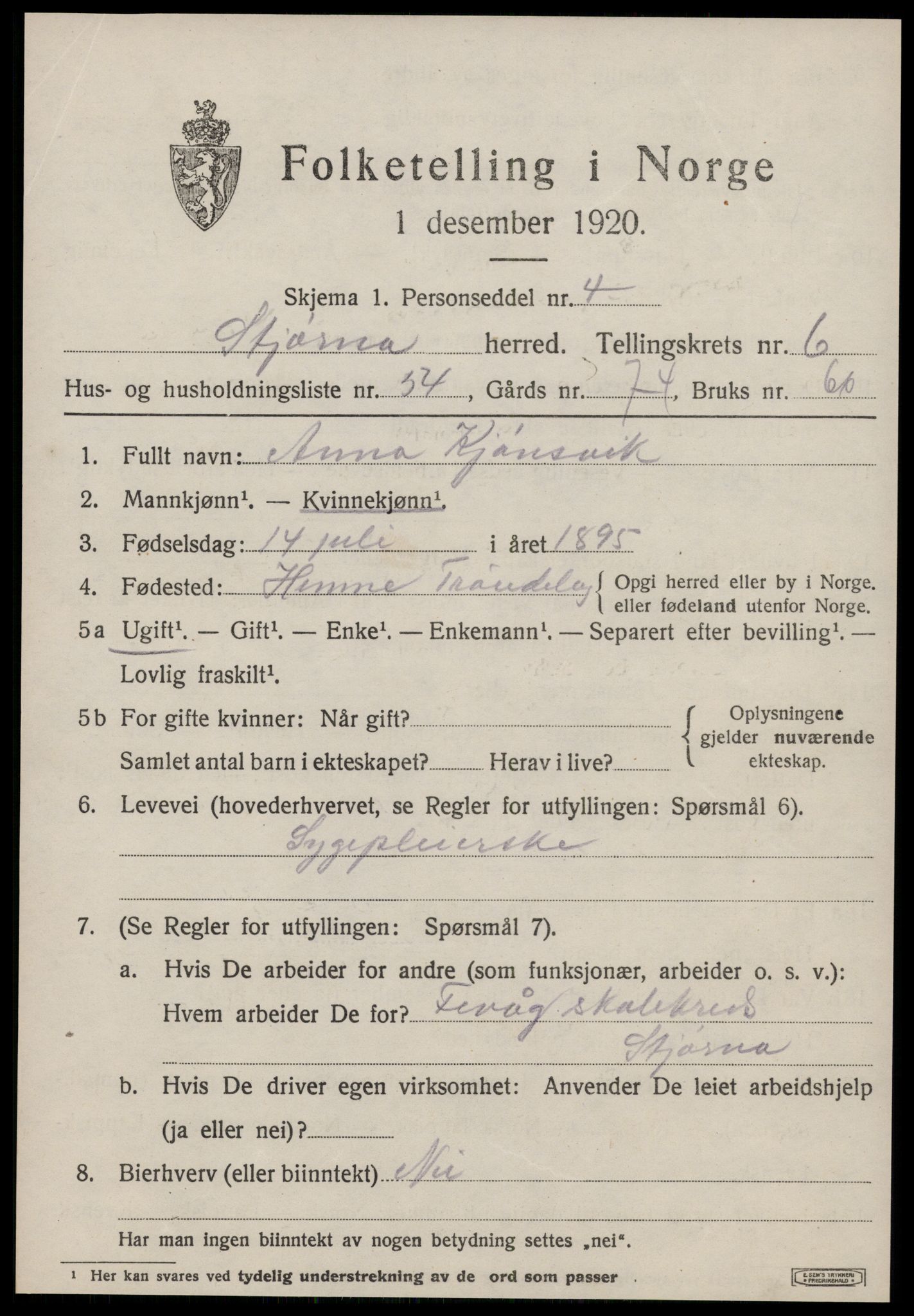 SAT, Folketelling 1920 for 1626 Stjørna herred, 1920, s. 5150