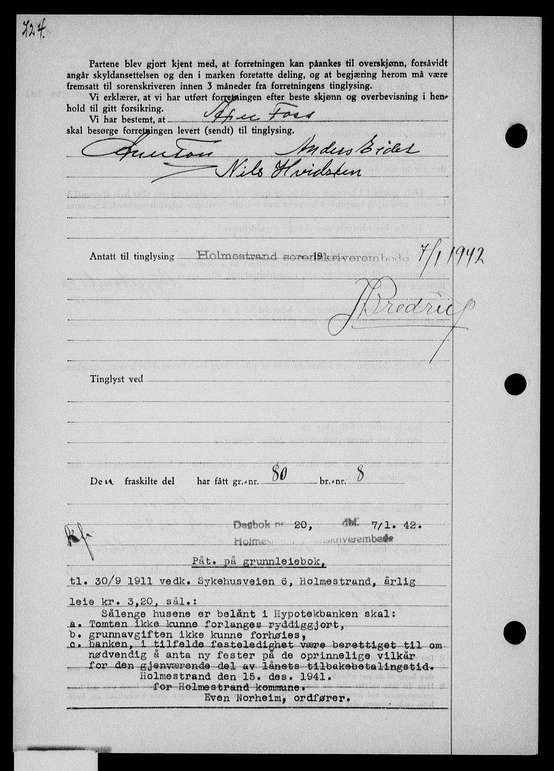 Holmestrand sorenskriveri, SAKO/A-67/G/Ga/Gaa/L0054: Pantebok nr. A-54, 1941-1942, Dagboknr: 15/1942