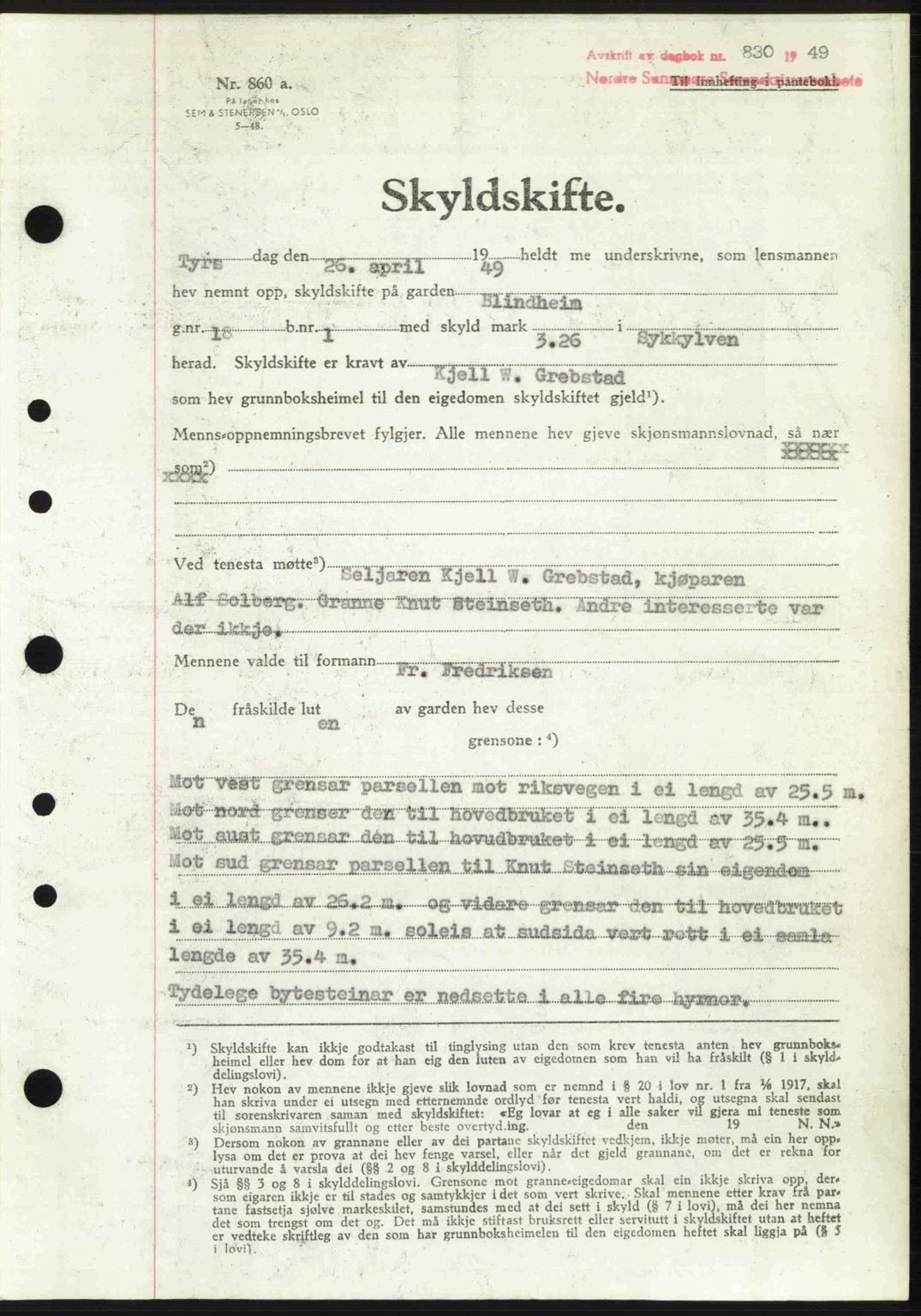 Nordre Sunnmøre sorenskriveri, SAT/A-0006/1/2/2C/2Ca: Pantebok nr. A30, 1949-1949, Dagboknr: 830/1949