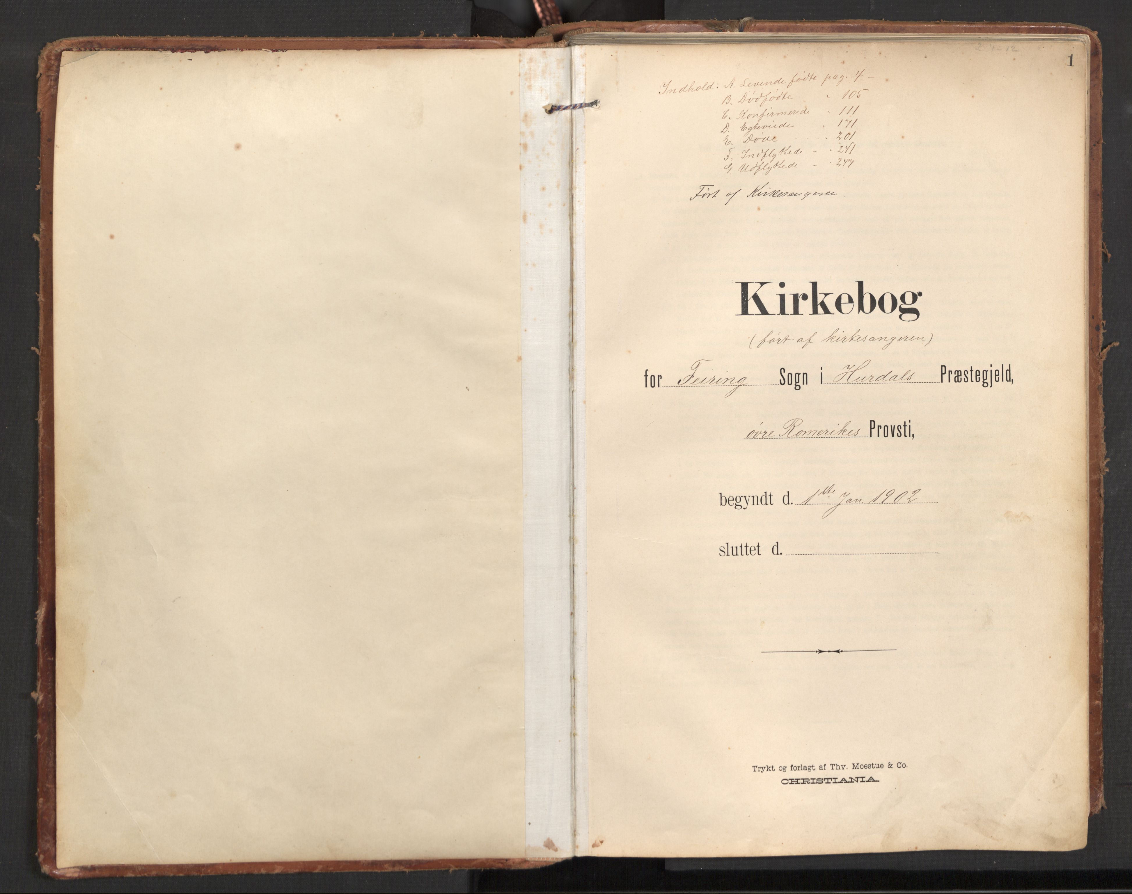 Hurdal prestekontor Kirkebøker, SAO/A-10889/G/Gb/L0001: Klokkerbok nr. II 1, 1902-1939, s. 1