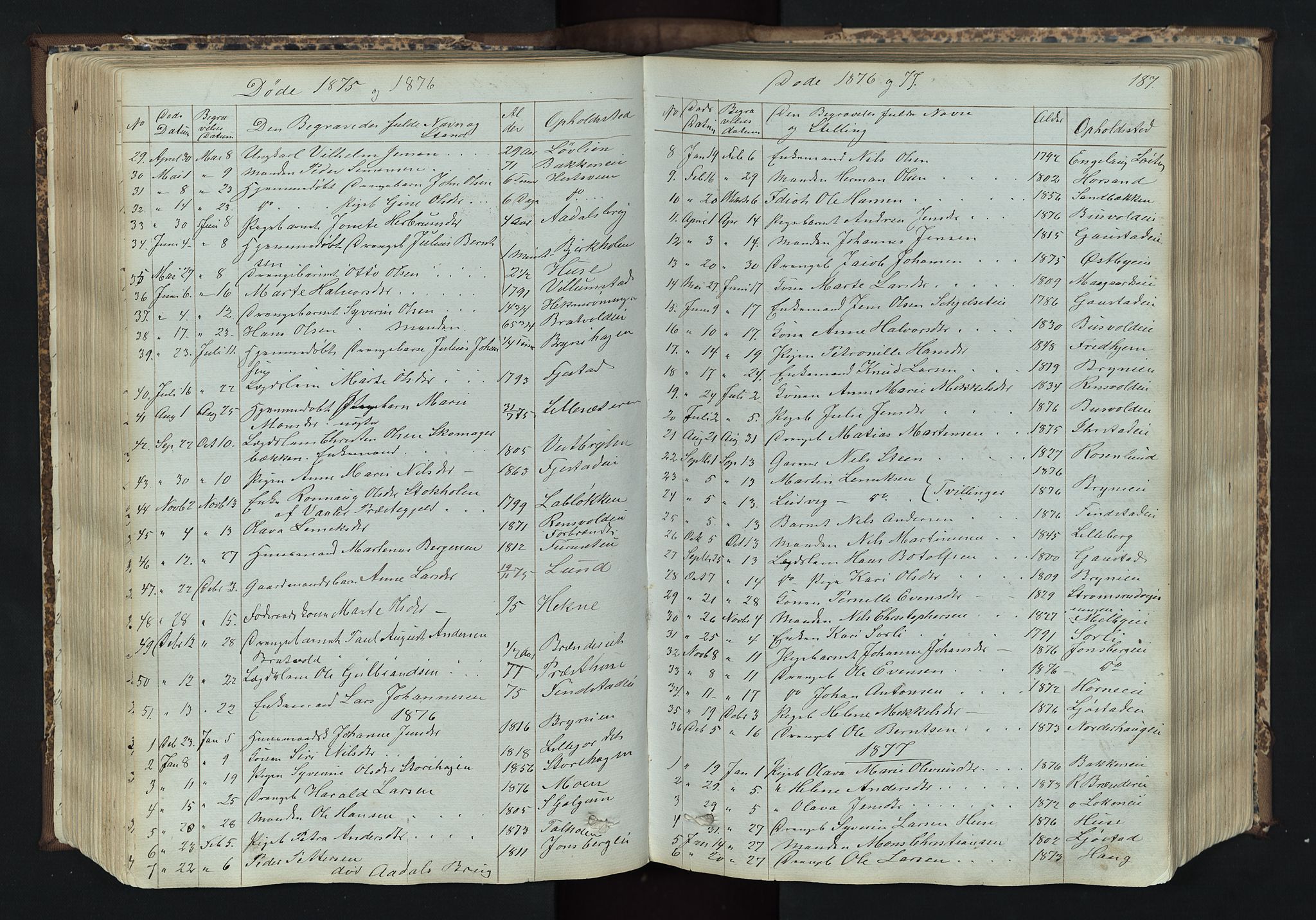 Romedal prestekontor, AV/SAH-PREST-004/L/L0011: Klokkerbok nr. 11, 1867-1895, s. 187