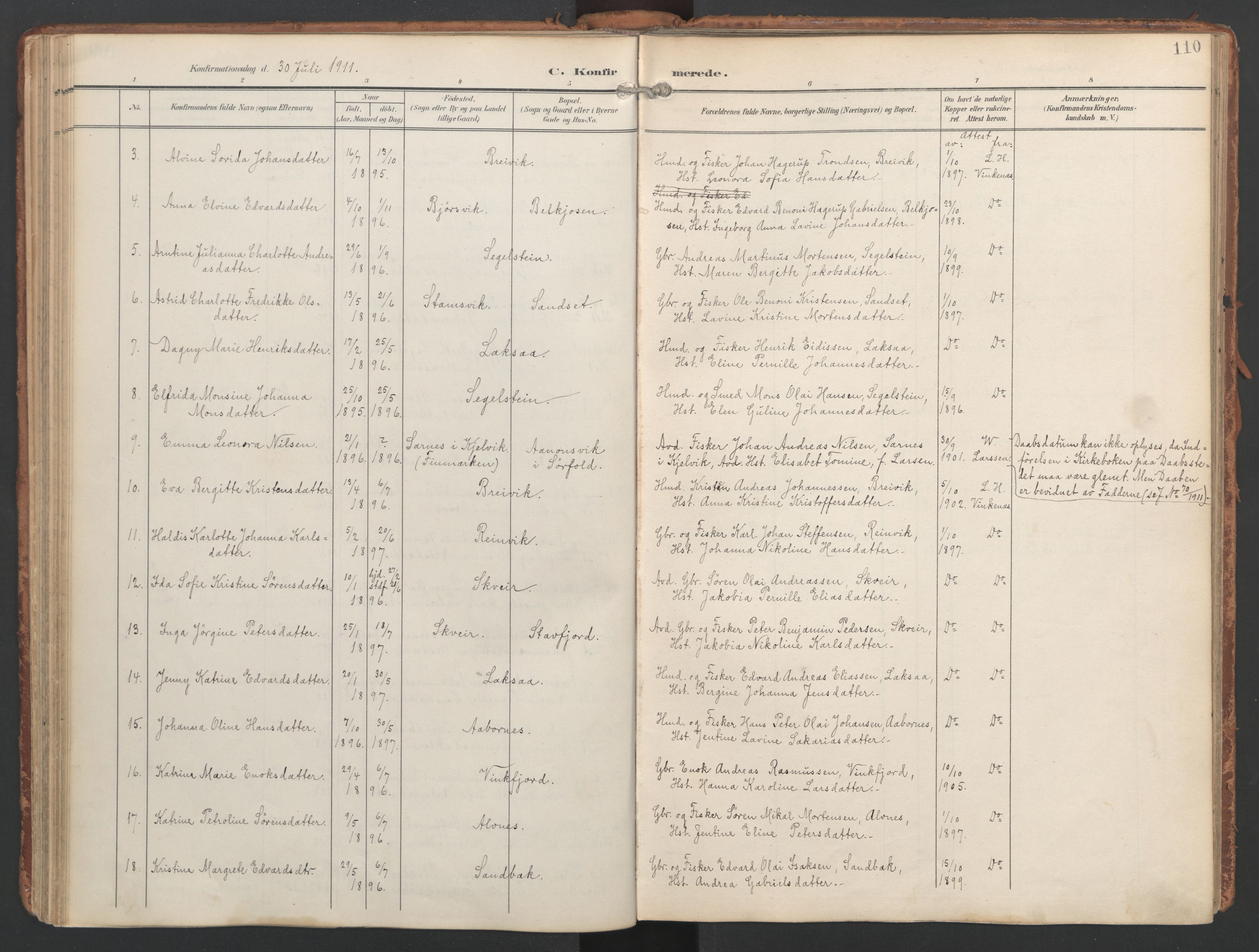 Ministerialprotokoller, klokkerbøker og fødselsregistre - Nordland, AV/SAT-A-1459/858/L0832: Ministerialbok nr. 858A02, 1902-1915, s. 110