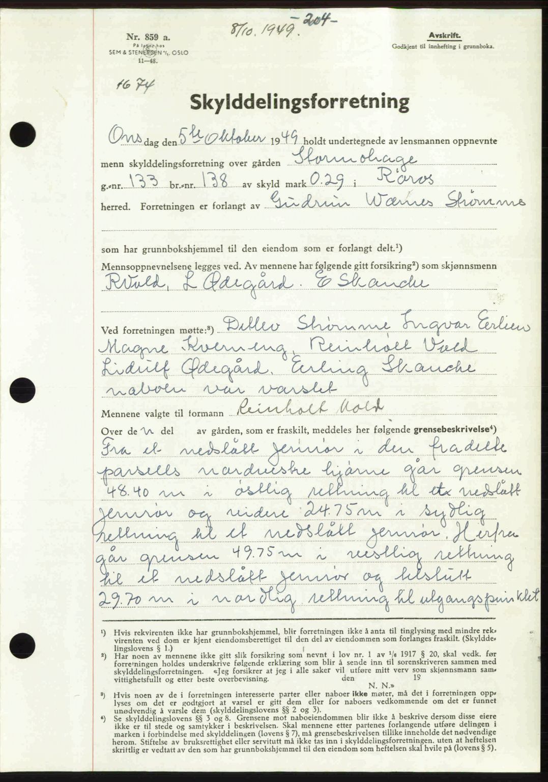 Gauldal sorenskriveri, SAT/A-0014/1/2/2C: Pantebok nr. A8, 1949-1949, Dagboknr: 1674/1949