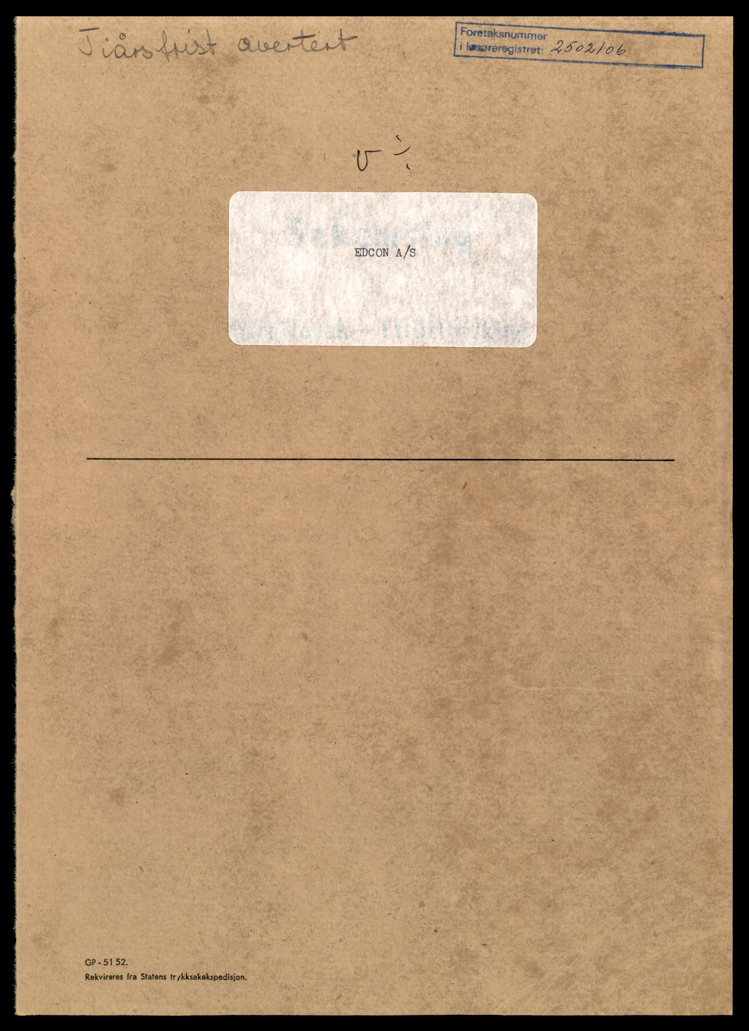 Trondheim byfogd, AV/SAT-A-0003/2/J/Jd/Jda/L0015: Bilag, aksjeselskap, Ed-El, 1944-1990, s. 1