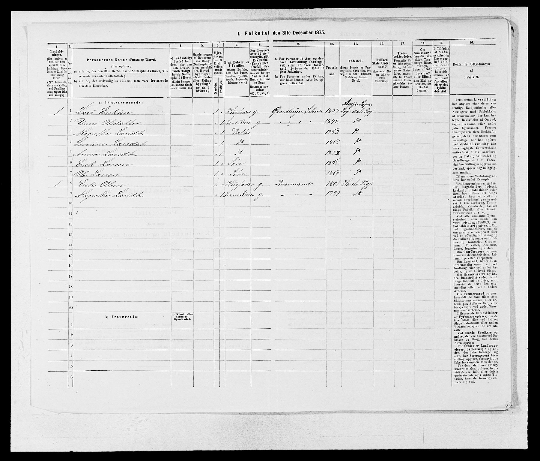 SAB, Folketelling 1875 for 1420P Sogndal prestegjeld, 1875, s. 299