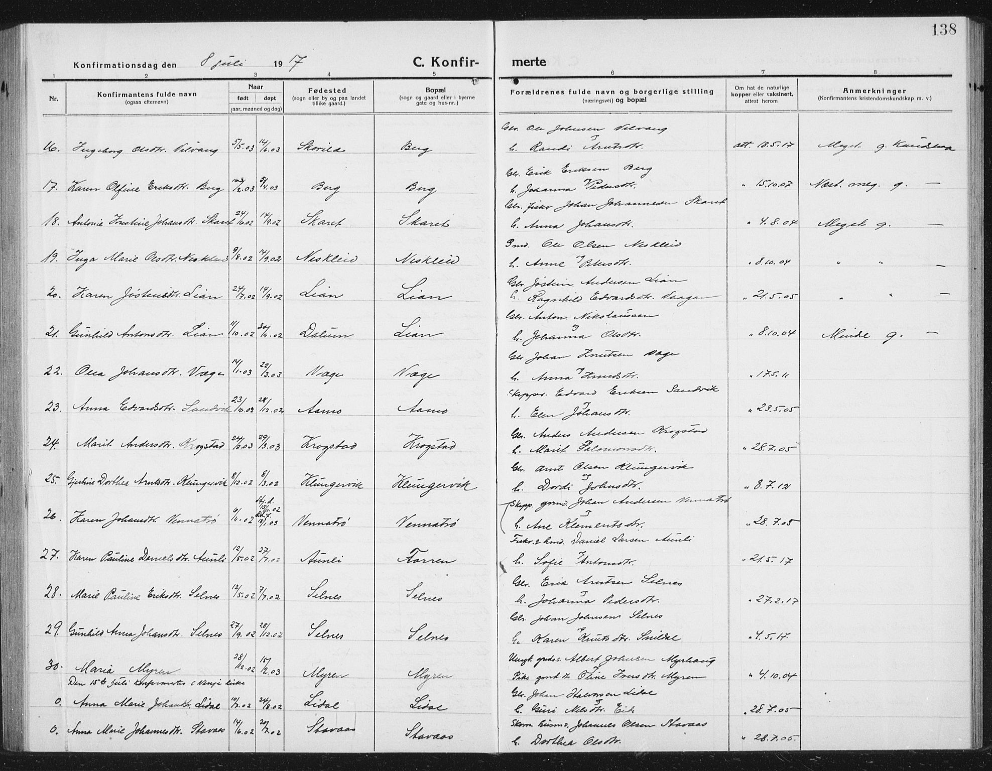 Ministerialprotokoller, klokkerbøker og fødselsregistre - Sør-Trøndelag, SAT/A-1456/630/L0506: Klokkerbok nr. 630C04, 1914-1933, s. 138