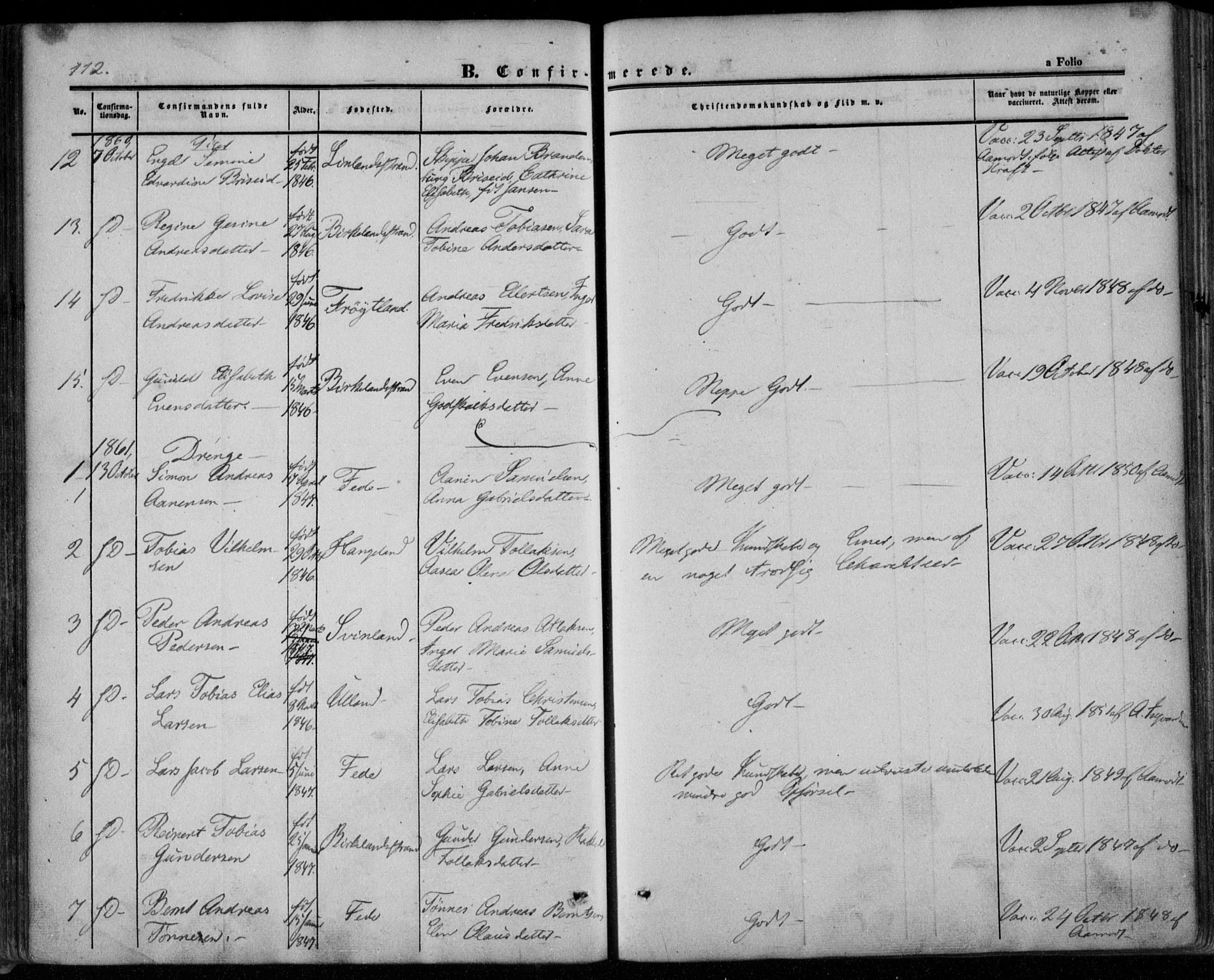 Kvinesdal sokneprestkontor, SAK/1111-0026/F/Fa/Faa/L0002: Ministerialbok nr. A 2, 1850-1876, s. 112