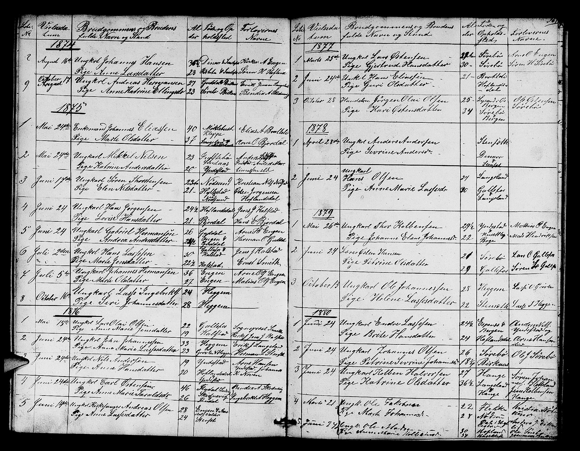 Fjaler sokneprestembete, AV/SAB-A-79801/H/Hab/Habd/L0001: Klokkerbok nr. D 1, 1854-1891, s. 167
