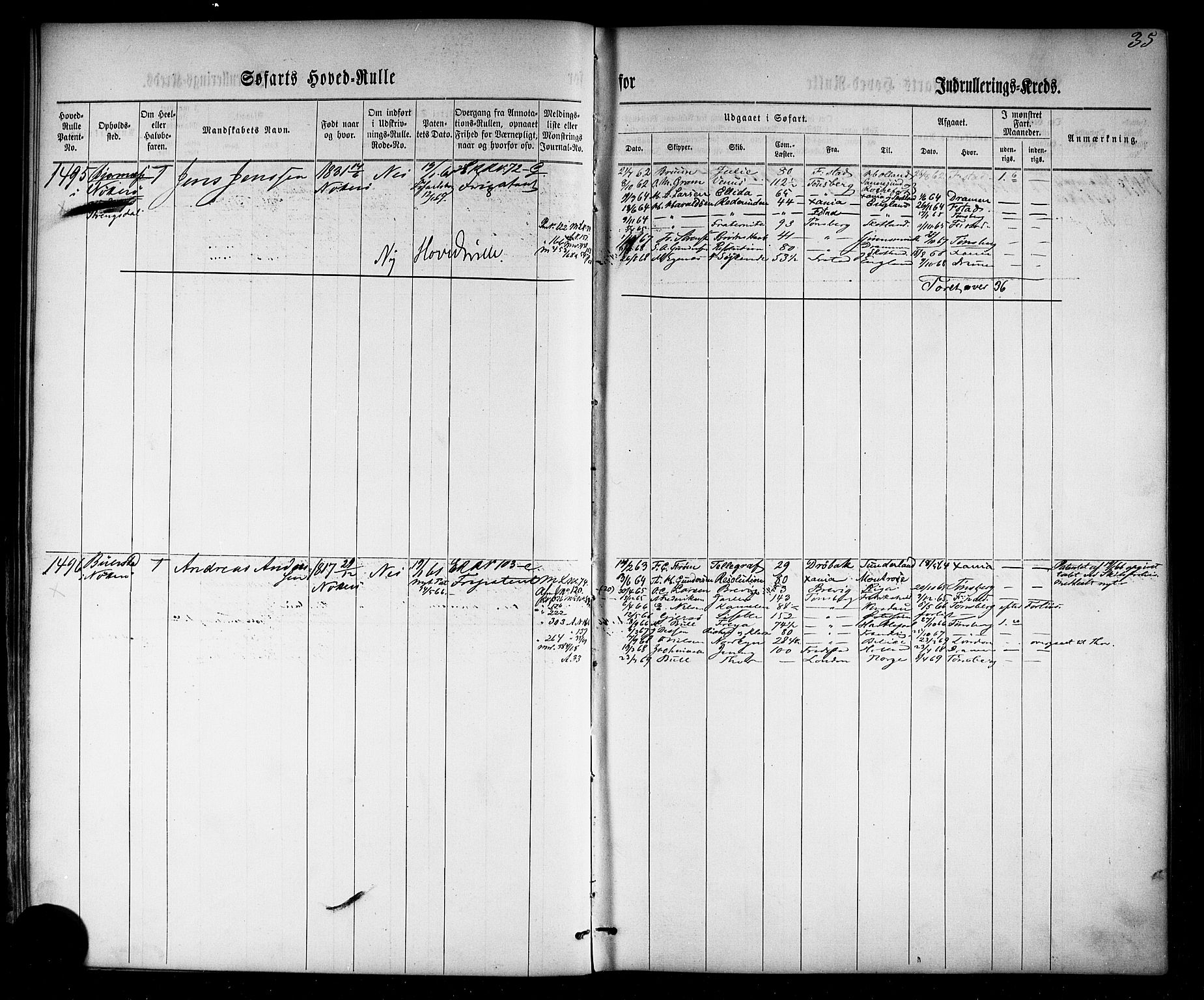 Tønsberg innrulleringskontor, SAKO/A-786/F/Fc/Fca/L0002: Hovedrulle Patent nr. 1429-2133, 1861-1868, s. 74