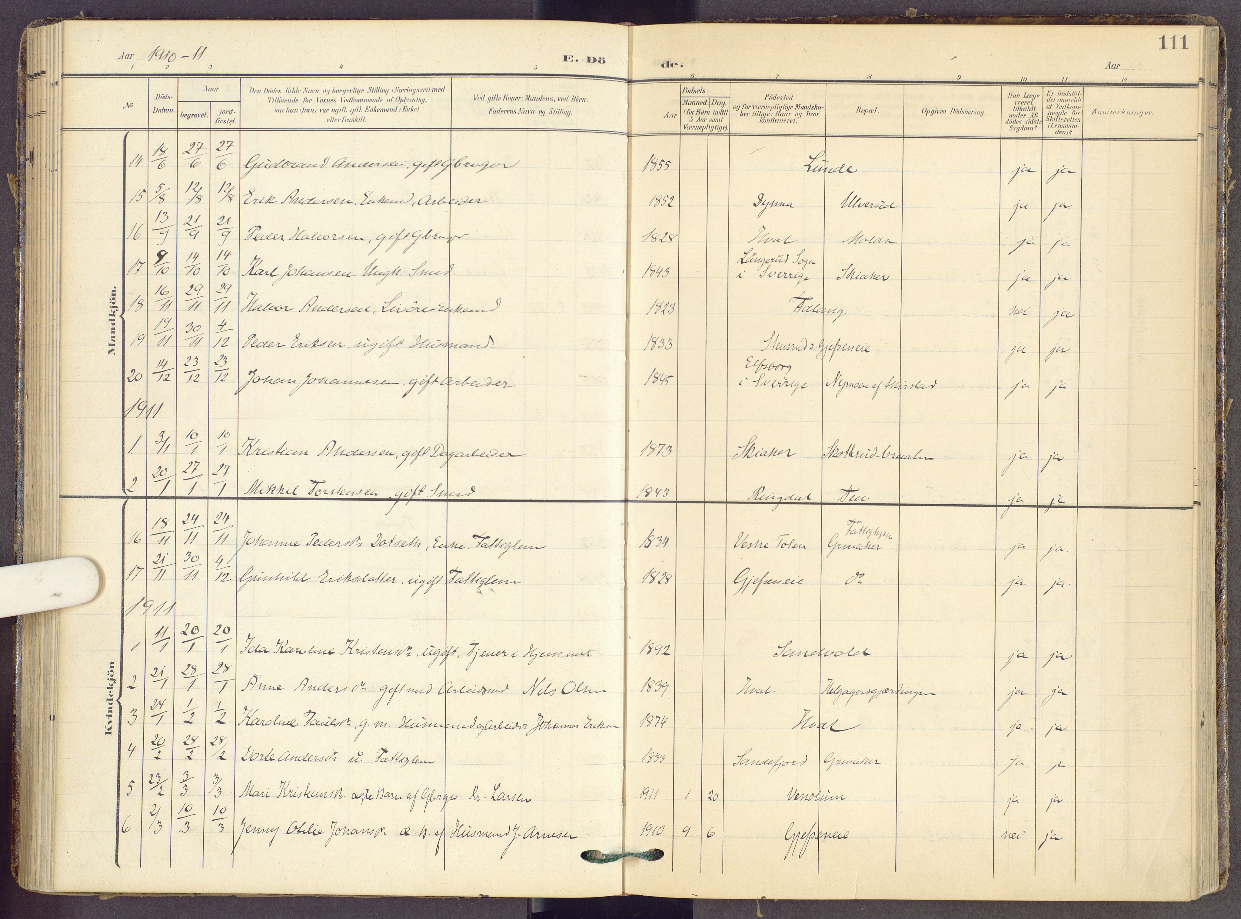 Gran prestekontor, SAH/PREST-112/H/Ha/Haa/L0022: Ministerialbok nr. 22, 1908-1918, s. 111