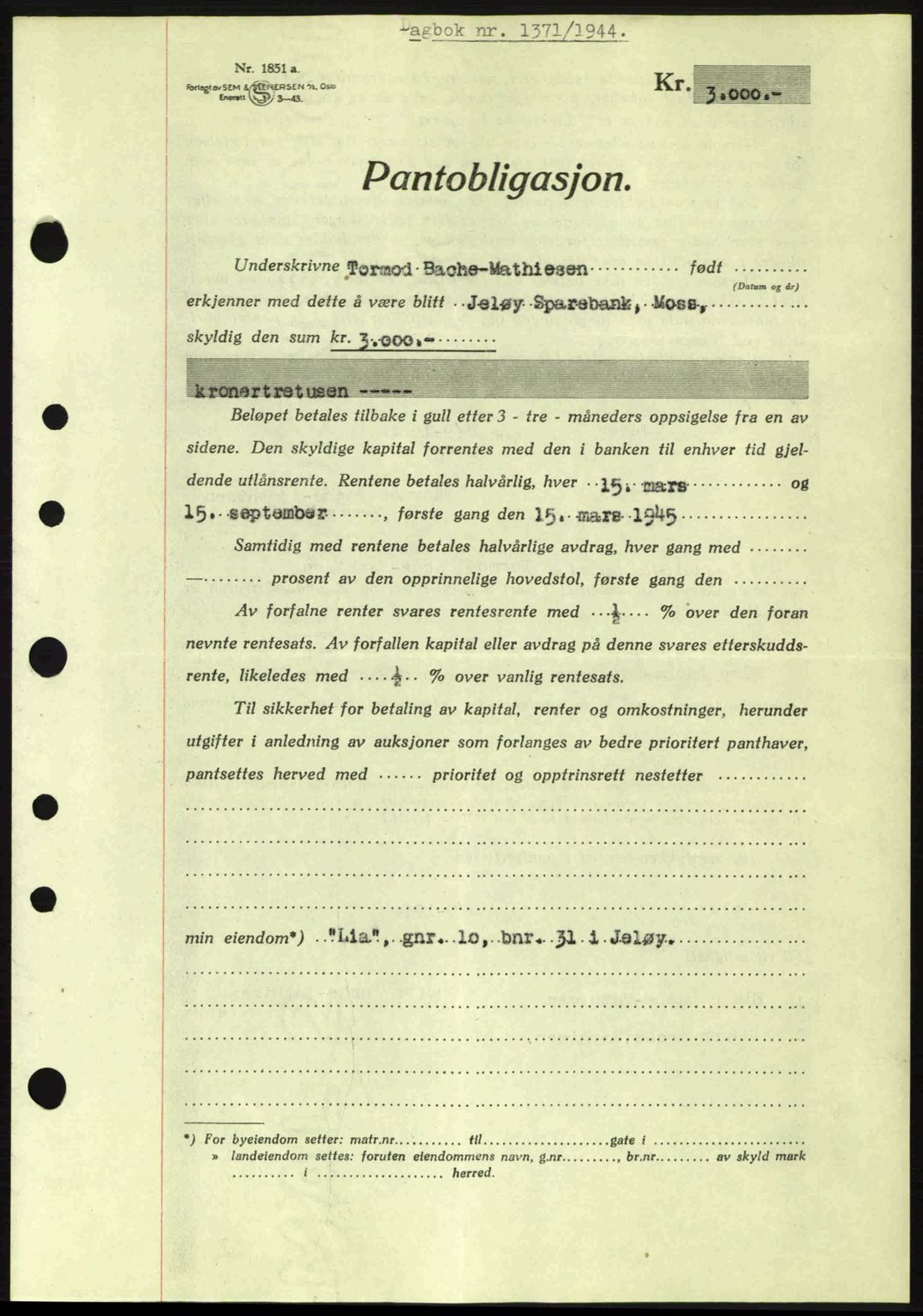 Moss sorenskriveri, SAO/A-10168: Pantebok nr. B13, 1943-1945, Dagboknr: 1371/1944