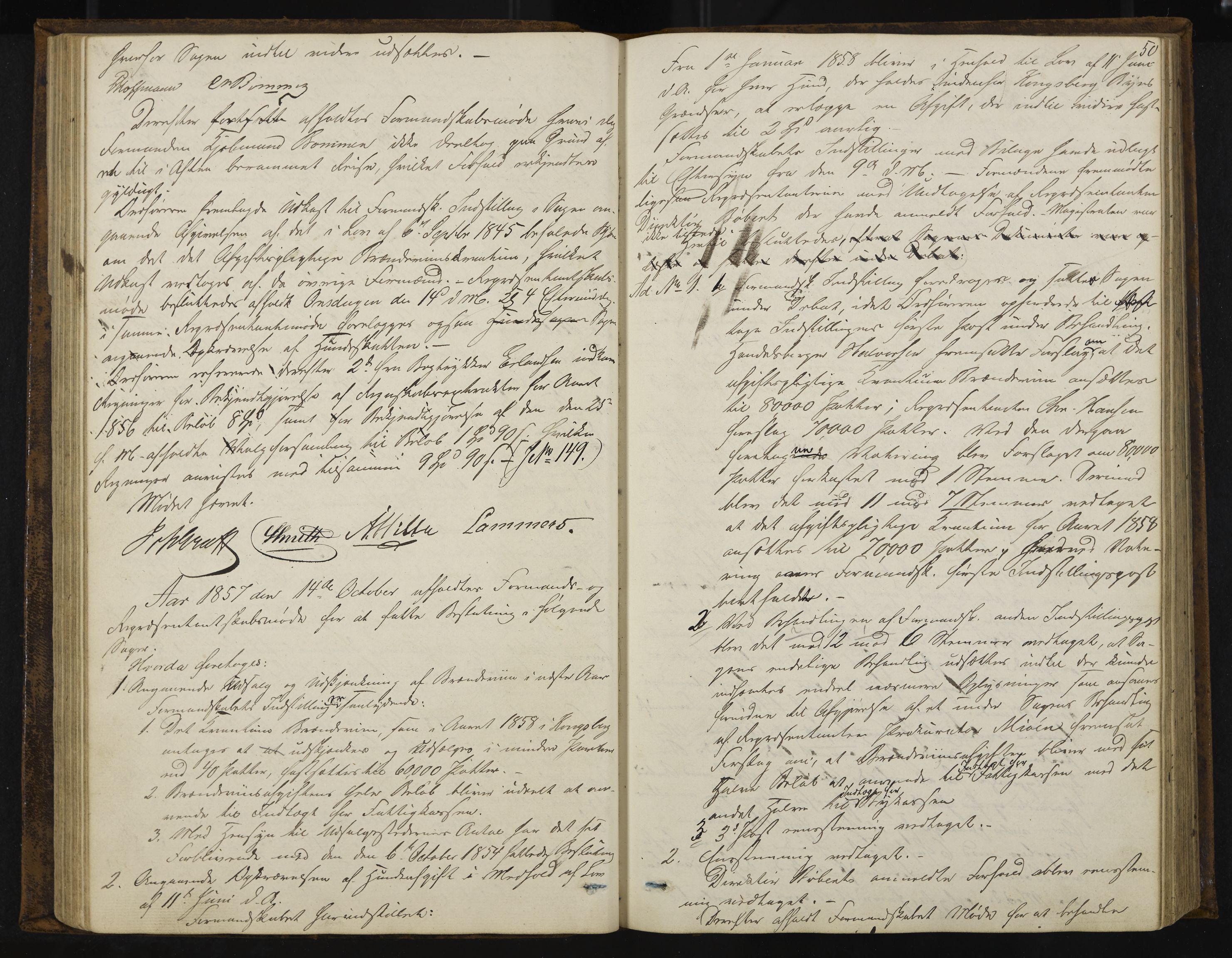 Kongsberg formannskap og sentraladministrasjon, IKAK/0604021-1/A/L0003: Møtebok med register, 1856-1861, s. 50