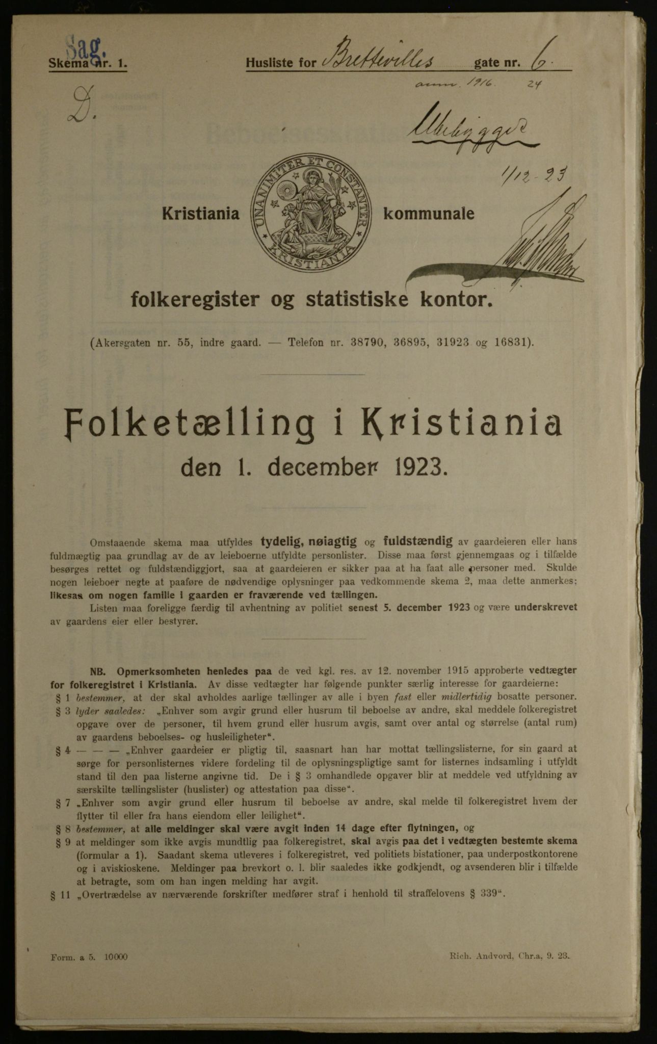 OBA, Kommunal folketelling 1.12.1923 for Kristiania, 1923, s. 9788