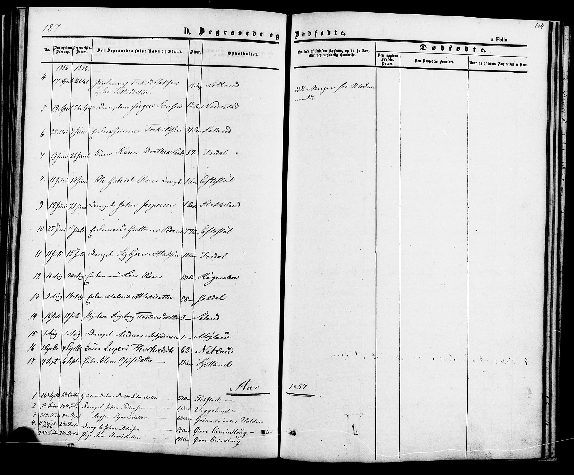Fjotland sokneprestkontor, SAK/1111-0010/F/Fa/L0001: Ministerialbok nr. A 1, 1850-1879, s. 174