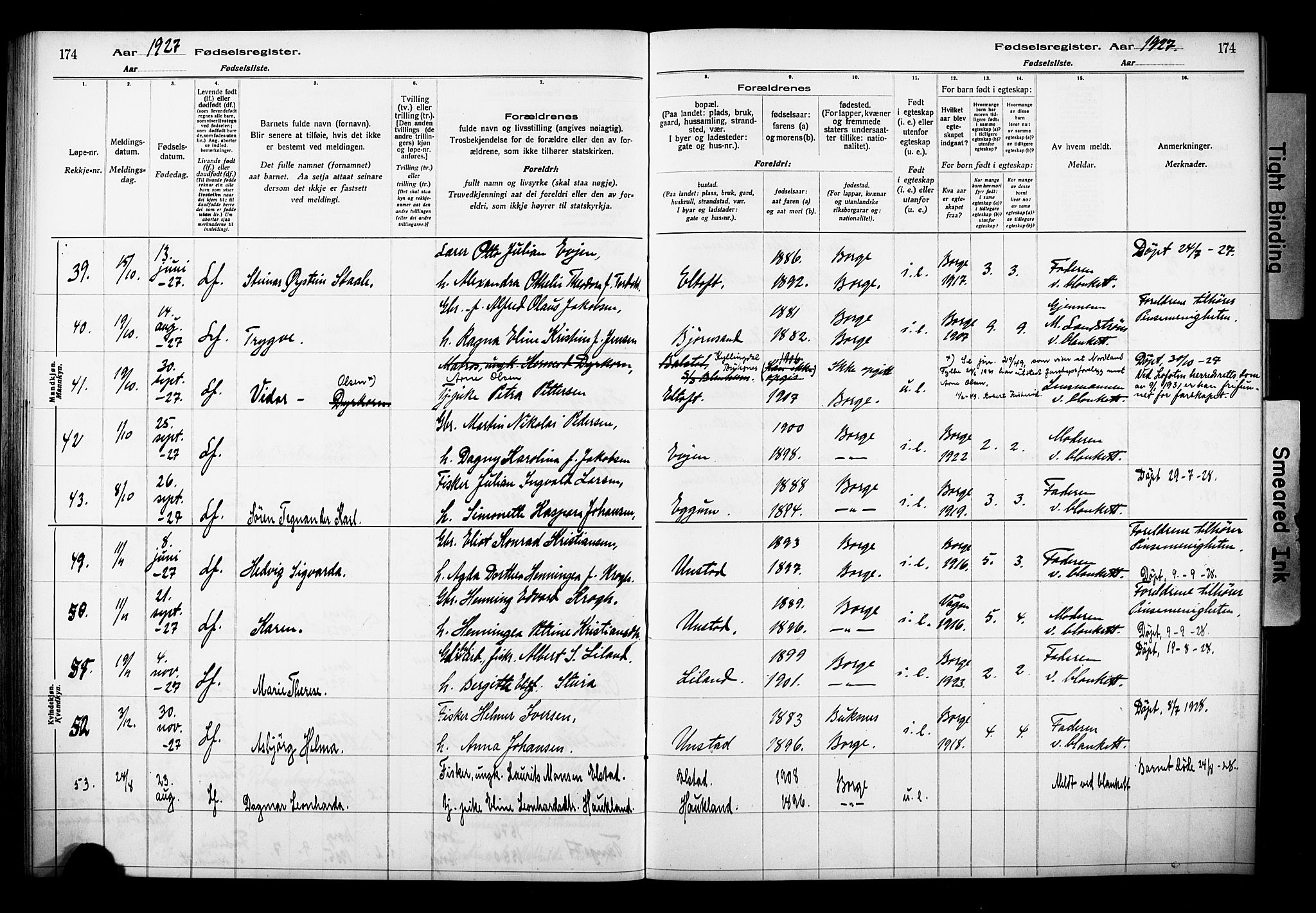 Ministerialprotokoller, klokkerbøker og fødselsregistre - Nordland, AV/SAT-A-1459/880/L1145: Fødselsregister nr. 880.II.4.1, 1916-1929, s. 174