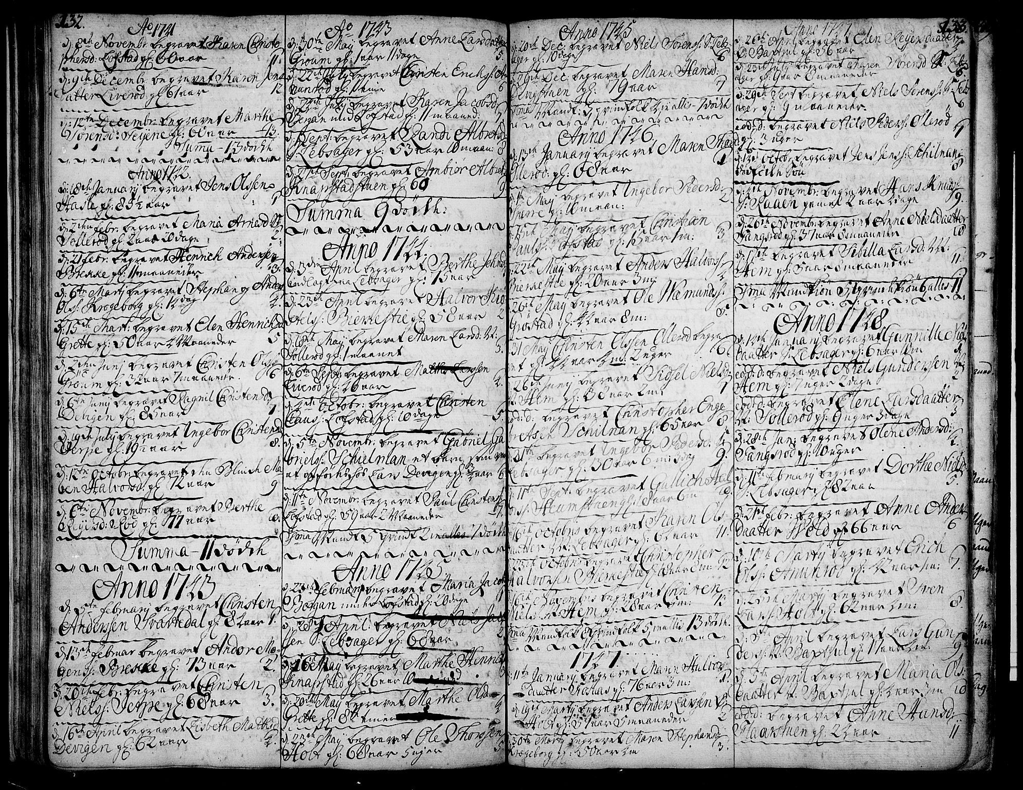 Våle kirkebøker, AV/SAKO-A-334/F/Fa/L0004: Ministerialbok nr. I 4 /1, 1732-1773, s. 132-133