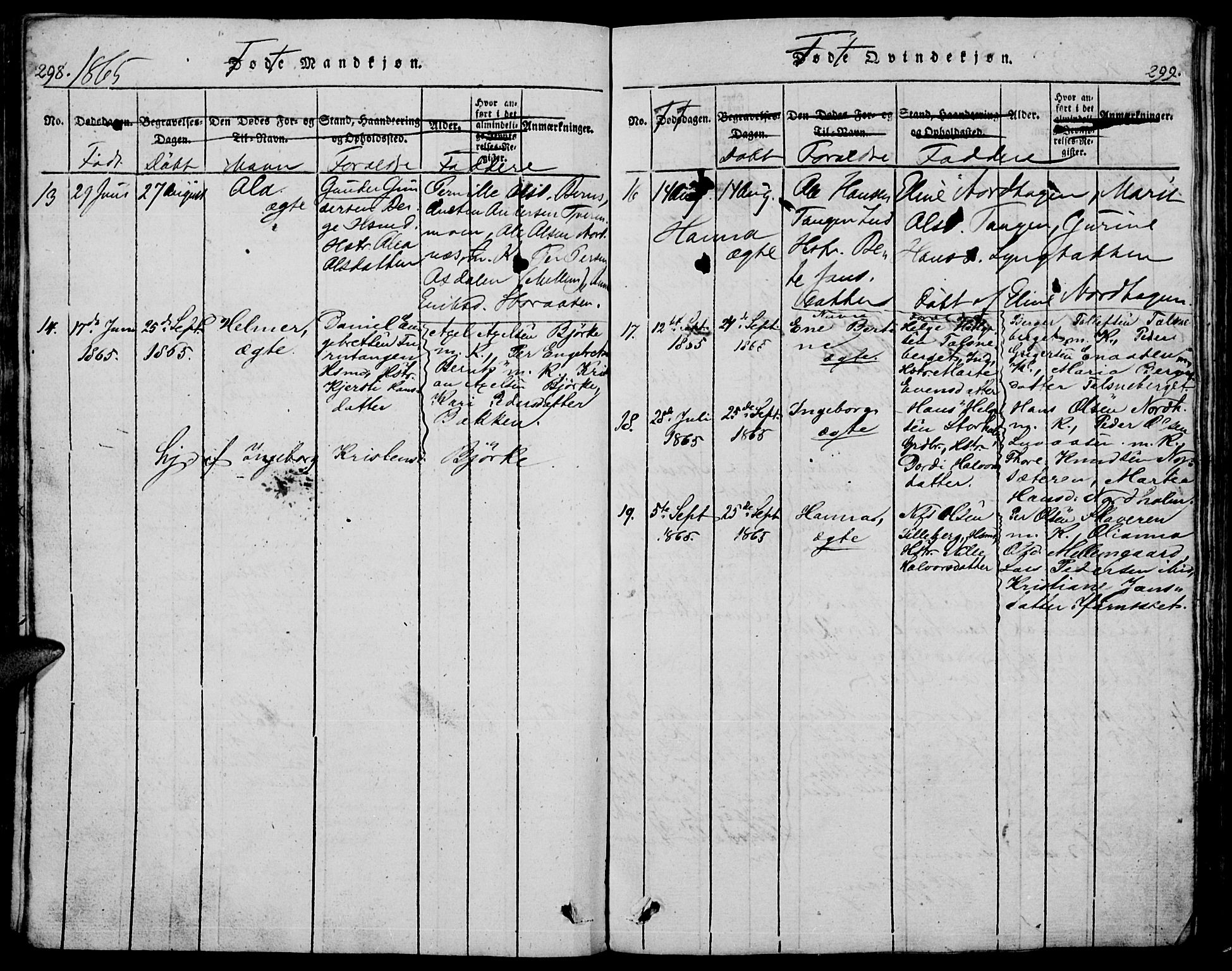 Trysil prestekontor, AV/SAH-PREST-046/H/Ha/Hab/L0005: Klokkerbok nr. 5, 1814-1877, s. 298-299