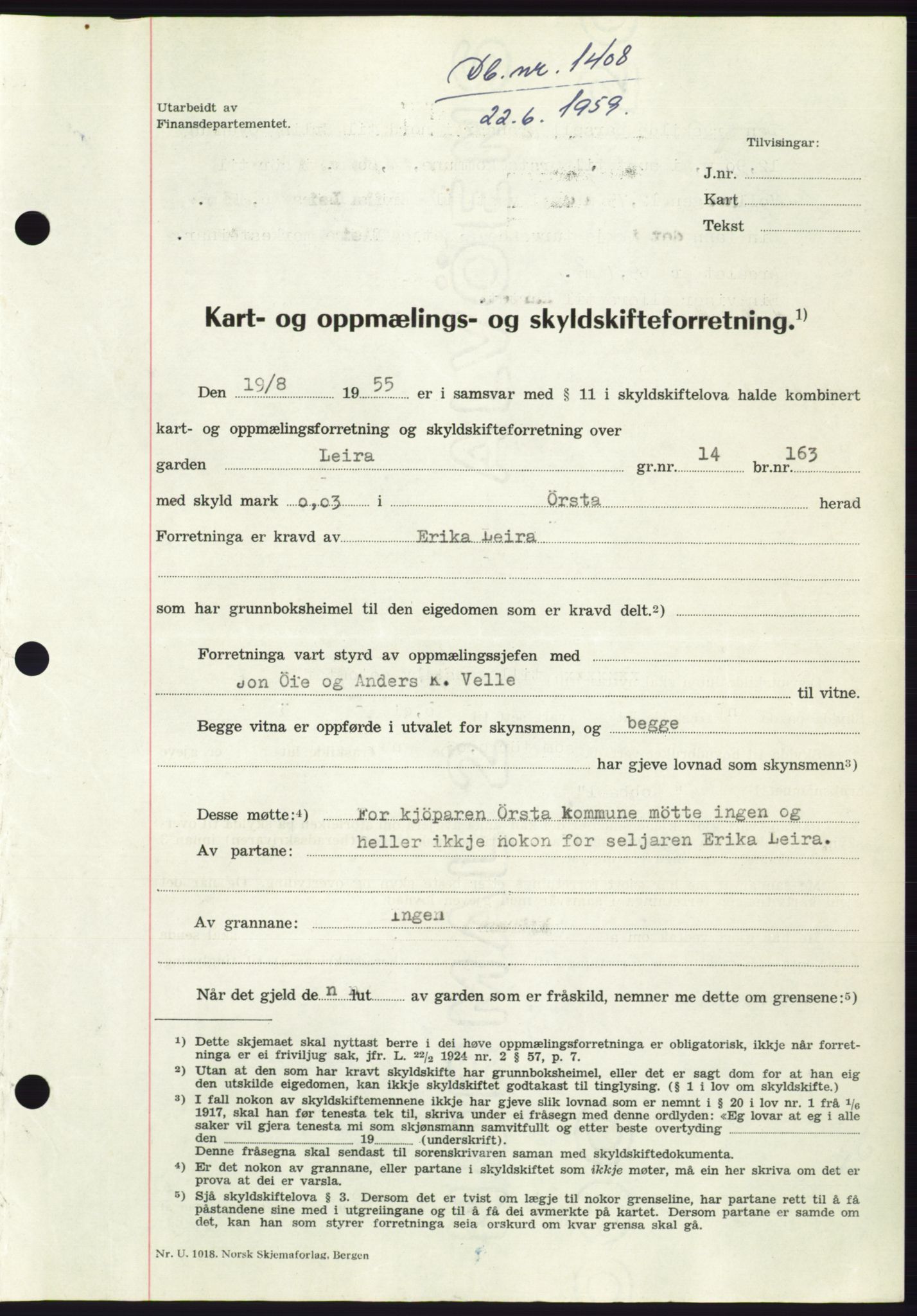 Søre Sunnmøre sorenskriveri, SAT/A-4122/1/2/2C/L0112: Pantebok nr. 38A, 1959-1959, Dagboknr: 1408/1959