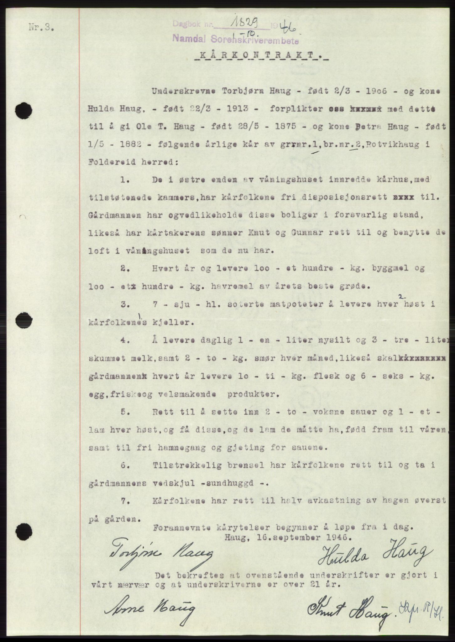 Namdal sorenskriveri, SAT/A-4133/1/2/2C: Pantebok nr. -, 1946-1947, Dagboknr: 1829/1946