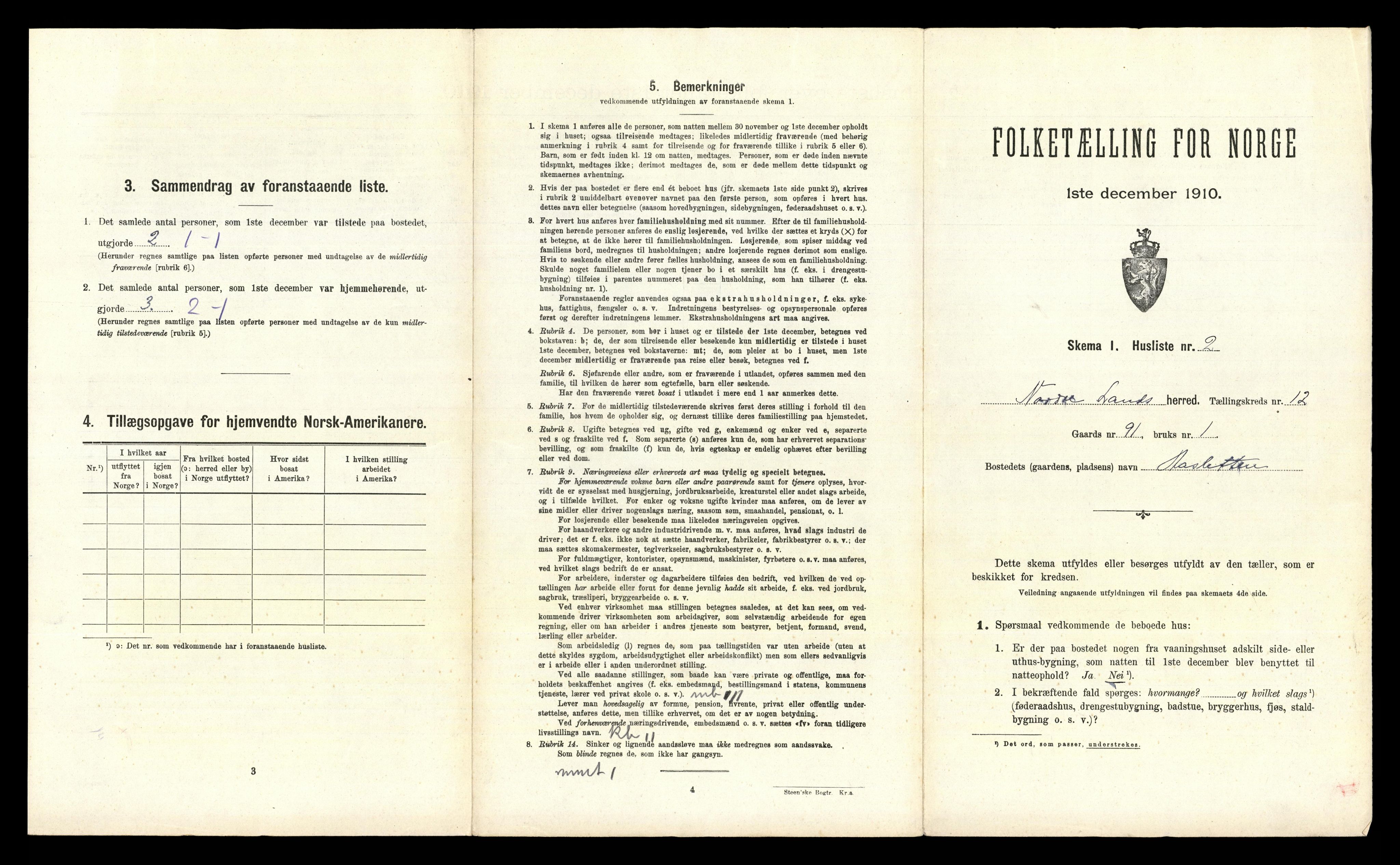 RA, Folketelling 1910 for 0538 Nordre Land herred, 1910, s. 1245