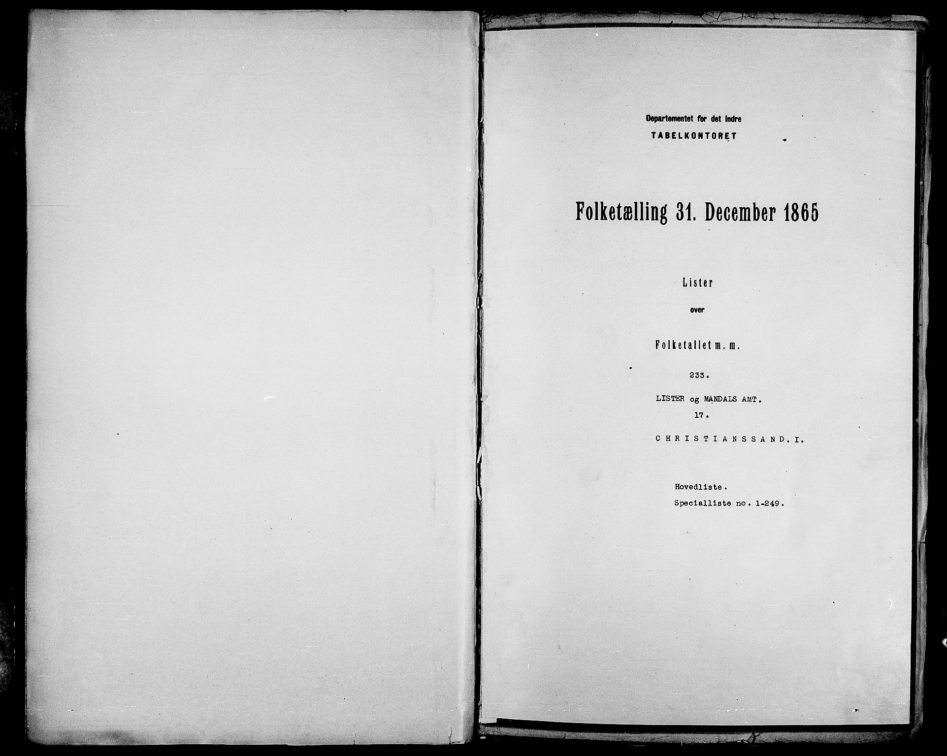 RA, Folketelling 1865 for 1001P Kristiansand prestegjeld, 1865, s. 3