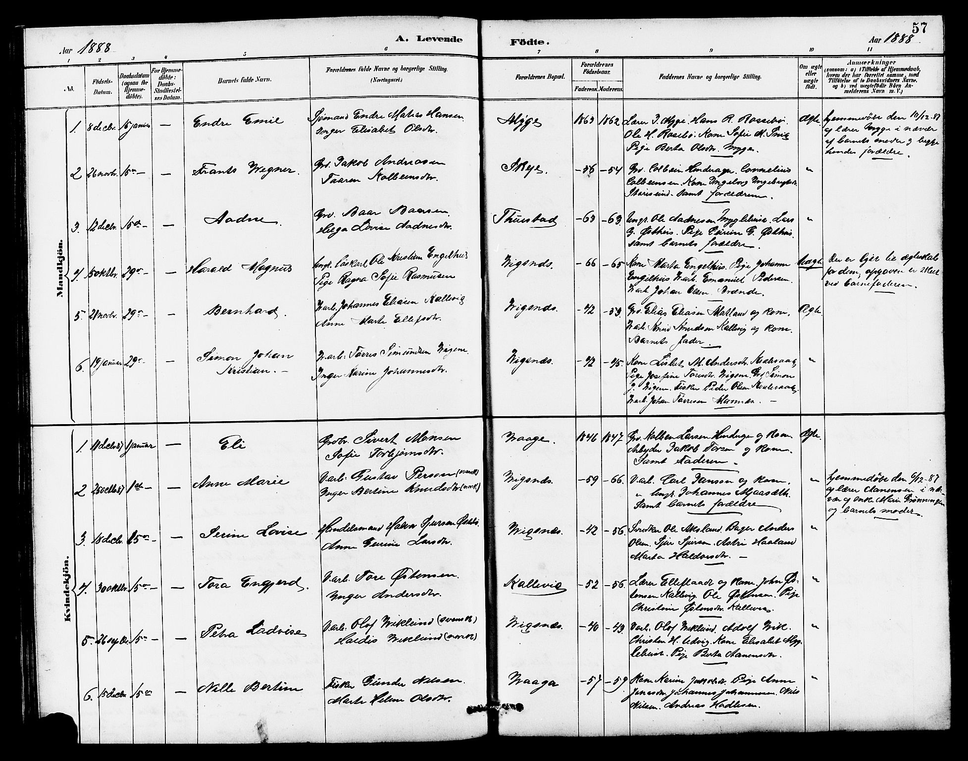 Avaldsnes sokneprestkontor, AV/SAST-A -101851/H/Ha/Hab/L0007: Klokkerbok nr. B 7, 1885-1909, s. 57